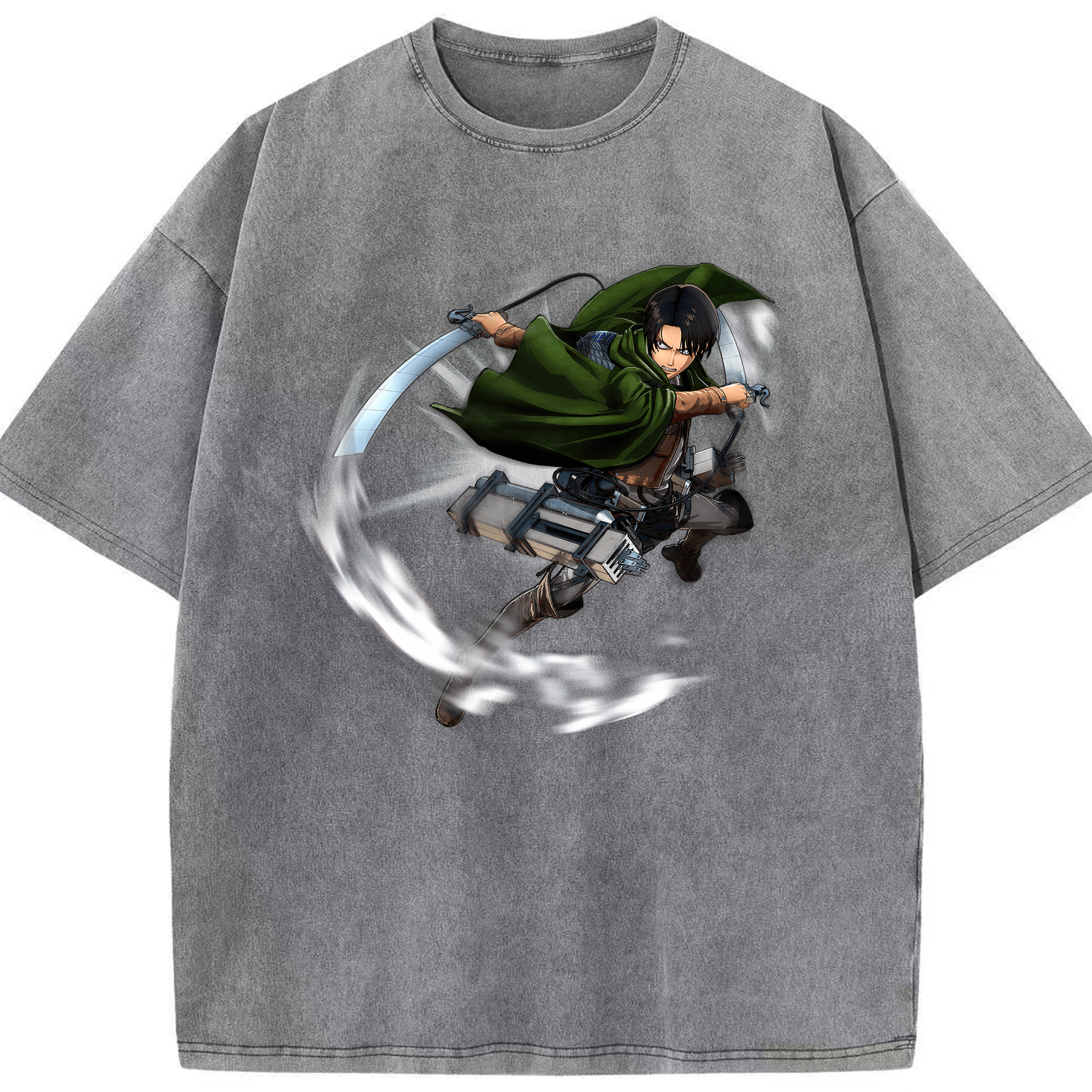 （画像用） 進撃の巨人 リヴァイ·アッカーマン Attack on Titan Levi Ackerman 綿100% ヴィンテージ風 半袖Tシャツ（フロントプリント）