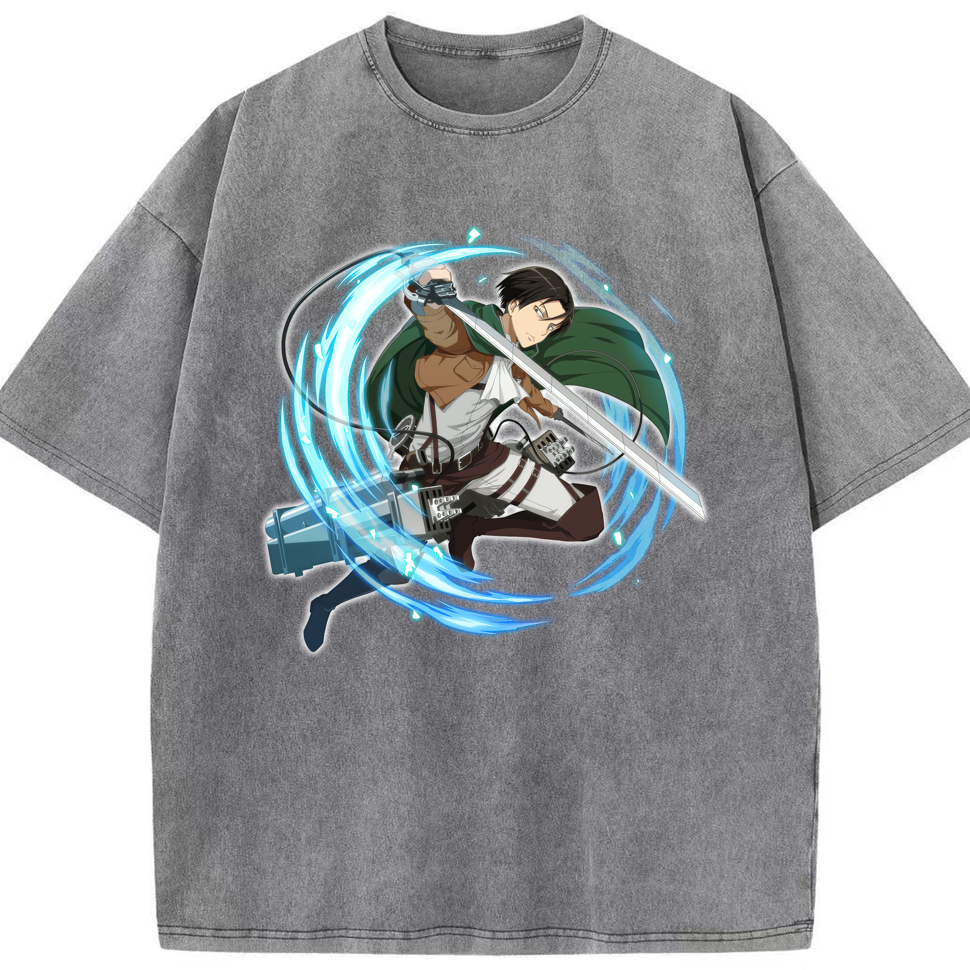 （画像用） 進撃の巨人 リヴァイ·アッカーマン Attack on Titan Levi Ackerman 綿100% ヴィンテージ風 半袖Tシャツ（フロントプリント）