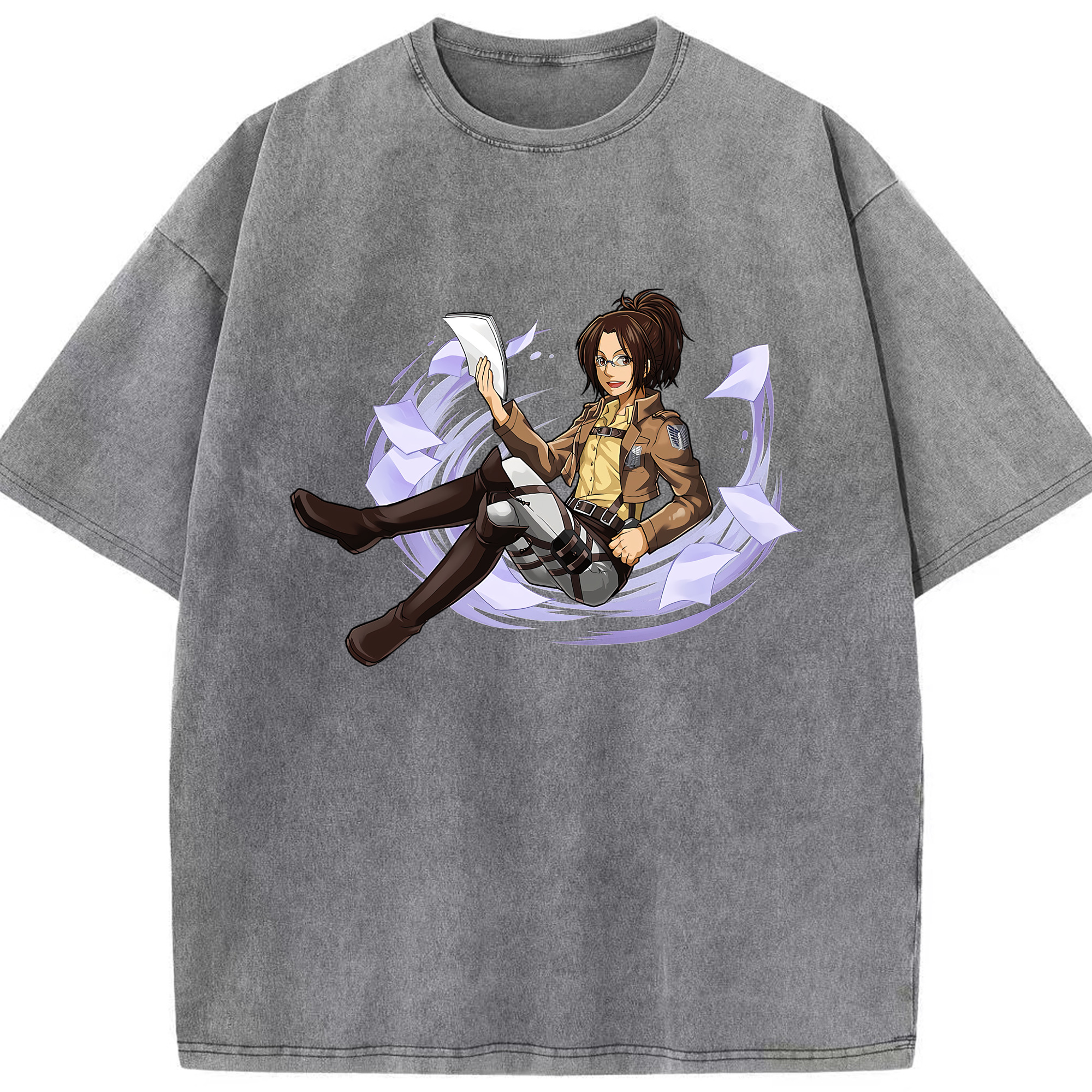 （画像用） 進撃の巨人 ハンジ·ゾエ Attack on Titan Hanji Zoe 綿100% ヴィンテージ風 半袖Tシャツ（フロントプリント）