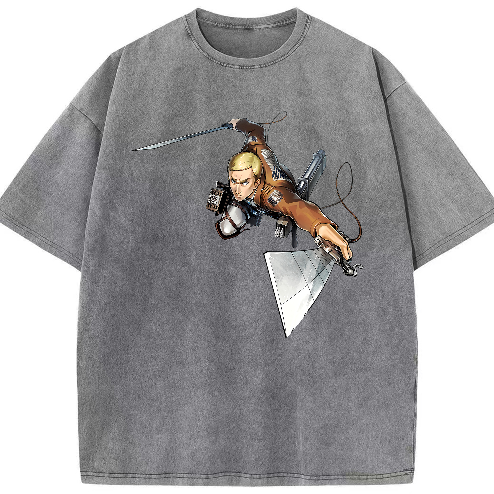 （画像用） 進撃の巨人 エルヴィン・スミス Attack on Titan Erwin Smith 綿100% ヴィンテージ風 半袖Tシャツ（フロントプリント）