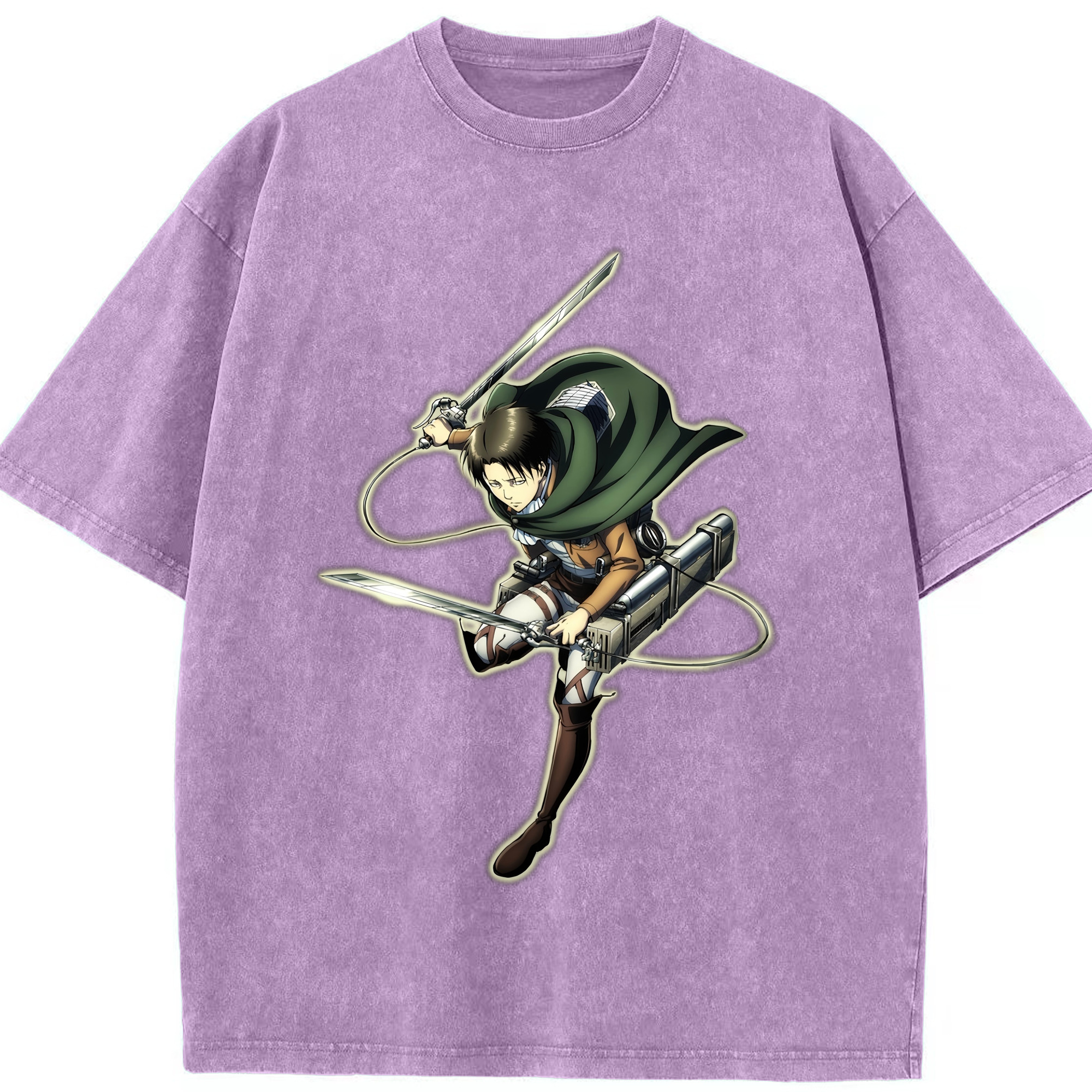 （画像用） 進撃の巨人 リヴァイ·アッカーマン Attack on Titan Levi Ackerman 綿100% ヴィンテージ風 半袖Tシャツ（フロントプリント）