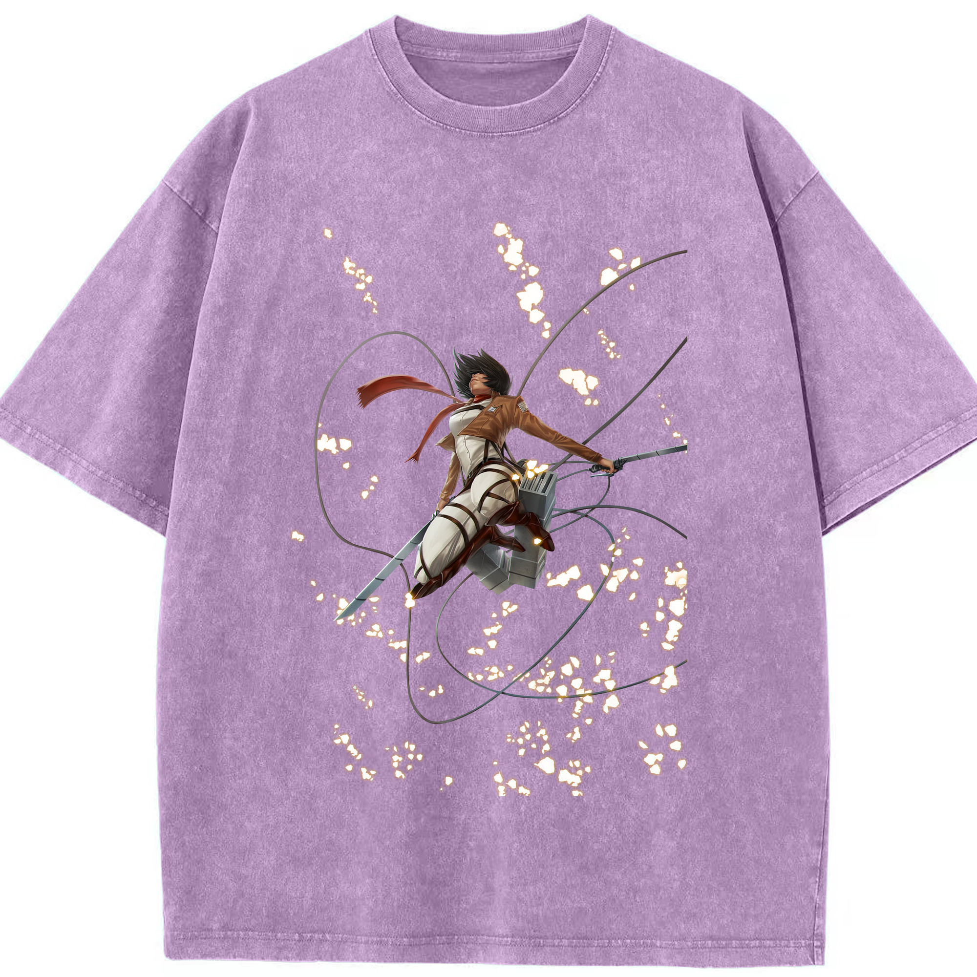 （画像用） 進撃の巨人 ミカサ·アッカーマン Attack on Titan Mikasa Ackerman 綿100% ヴィンテージ風 半袖Tシャツ（フロントプリント）