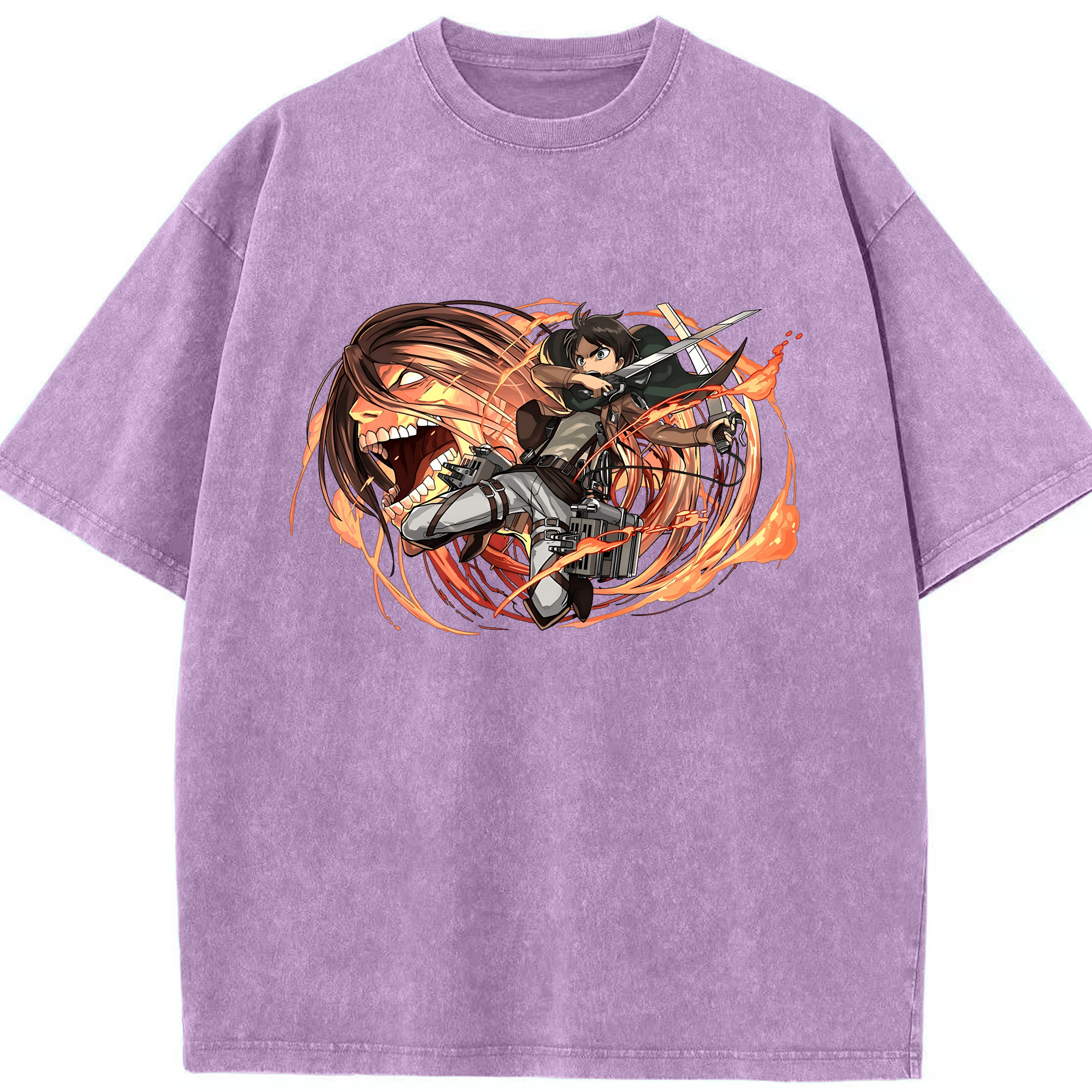 （画像用） 進撃の巨人 エレン･イェーガー Attack on Titan Eren Jäger 綿100% ヴィンテージ風 半袖Tシャツ（フロントプリント）