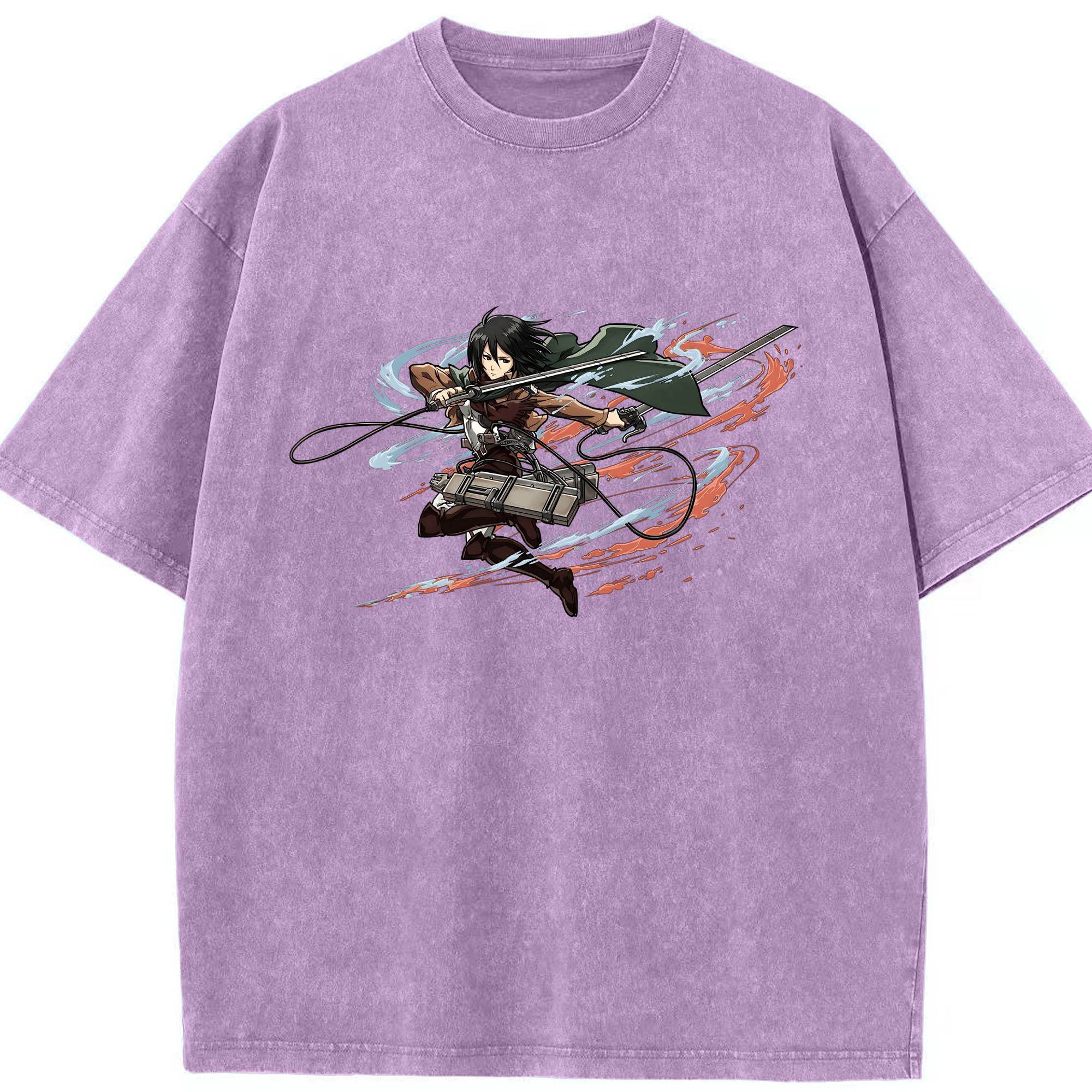 （画像用） 進撃の巨人 ミカサ·アッカーマン Attack on Titan Mikasa Ackerman 綿100% ヴィンテージ風 半袖Tシャツ（フロントプリント）