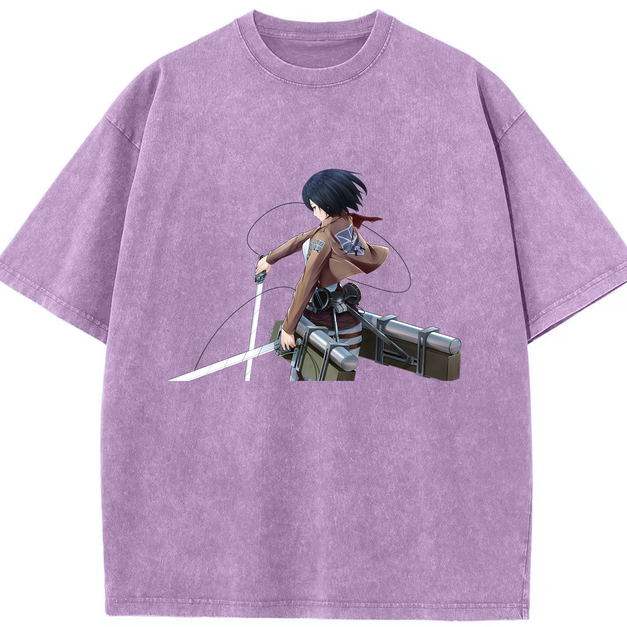 （画像用） 進撃の巨人 ミカサ·アッカーマン Attack on Titan Mikasa Ackerman 綿100% ヴィンテージ風 半袖Tシャツ（フロントプリント）