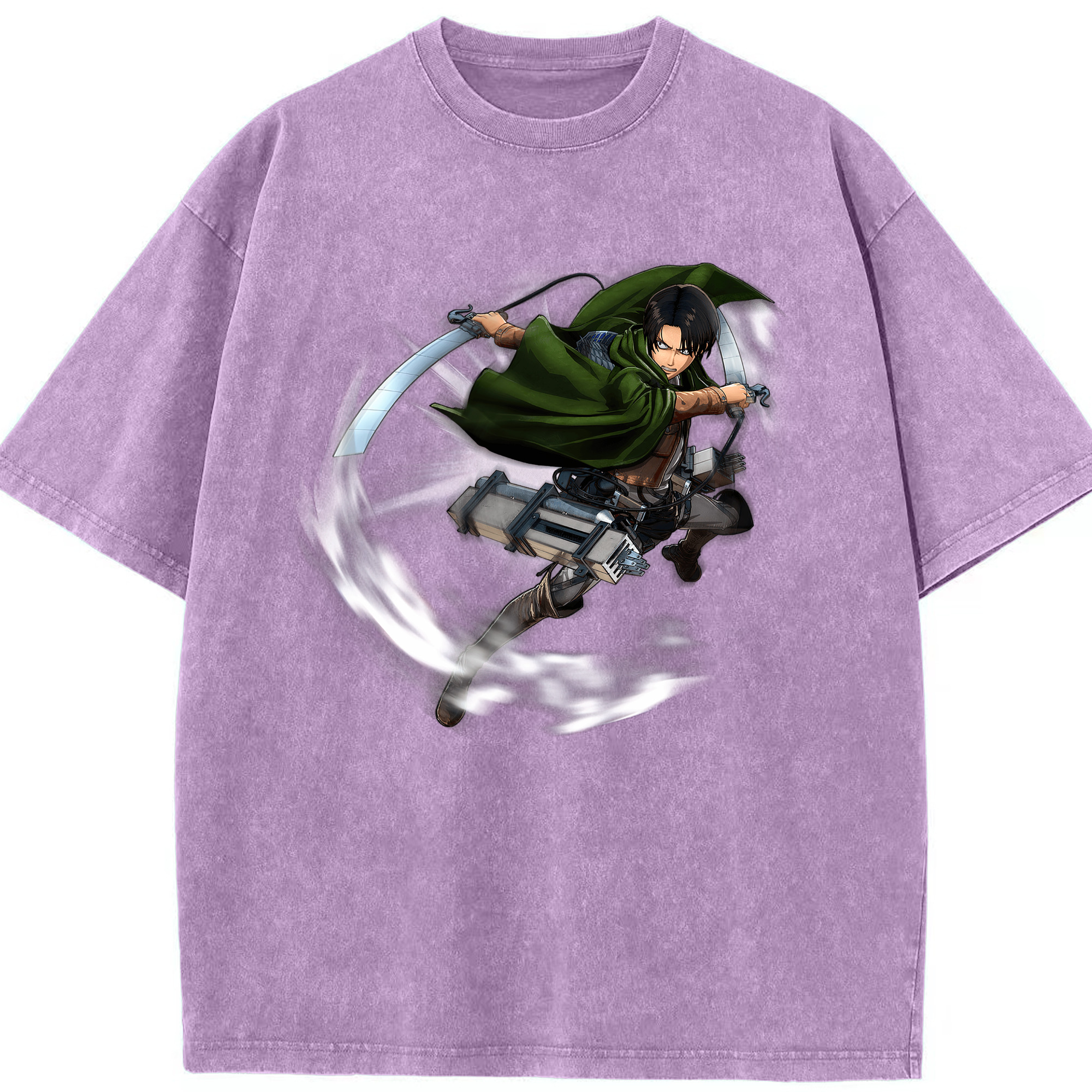 （画像用） 進撃の巨人 リヴァイ·アッカーマン Attack on Titan Levi Ackerman 綿100% ヴィンテージ風 半袖Tシャツ（フロントプリント）