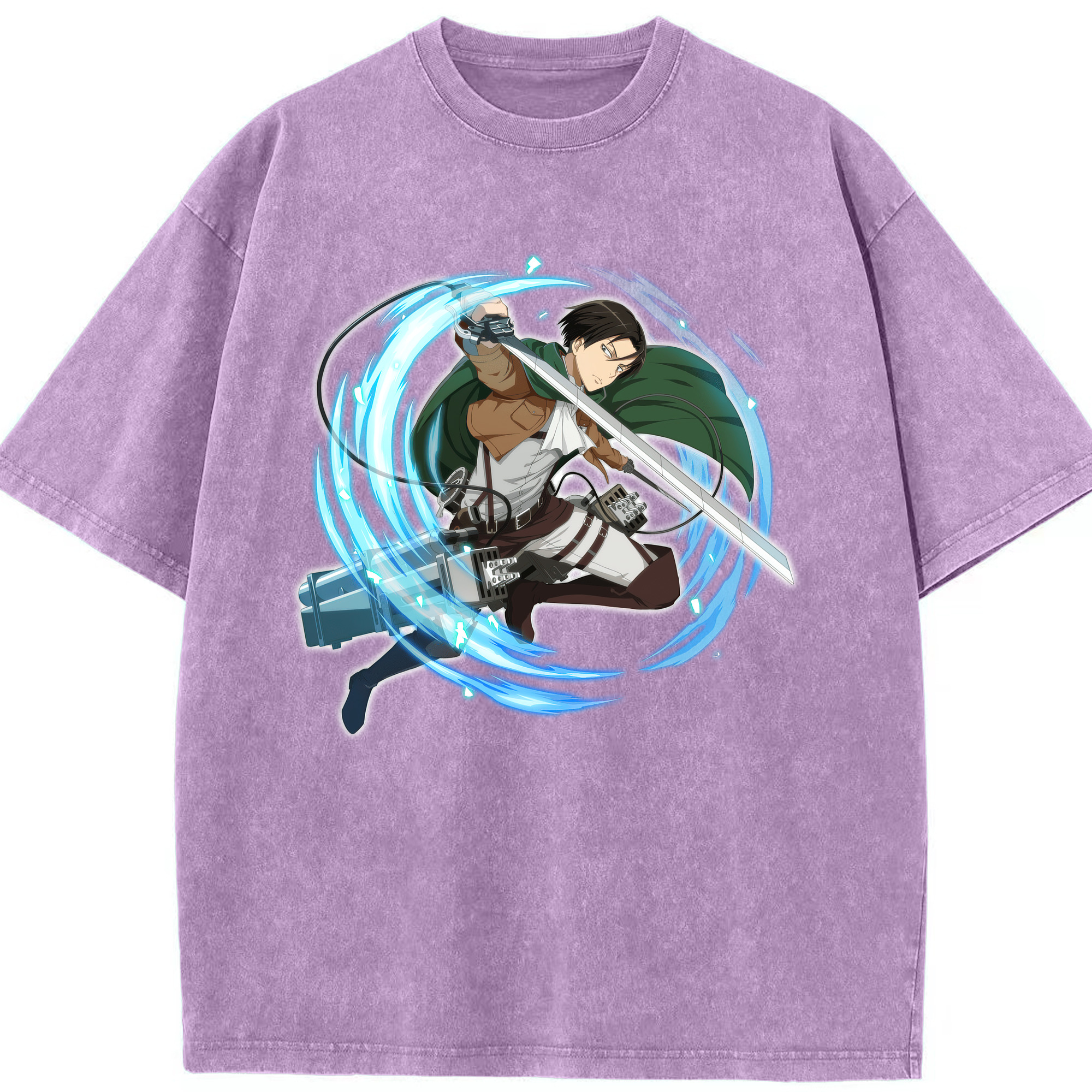 （画像用） 進撃の巨人 リヴァイ·アッカーマン Attack on Titan Levi Ackerman 綿100% ヴィンテージ風 半袖Tシャツ（フロントプリント）