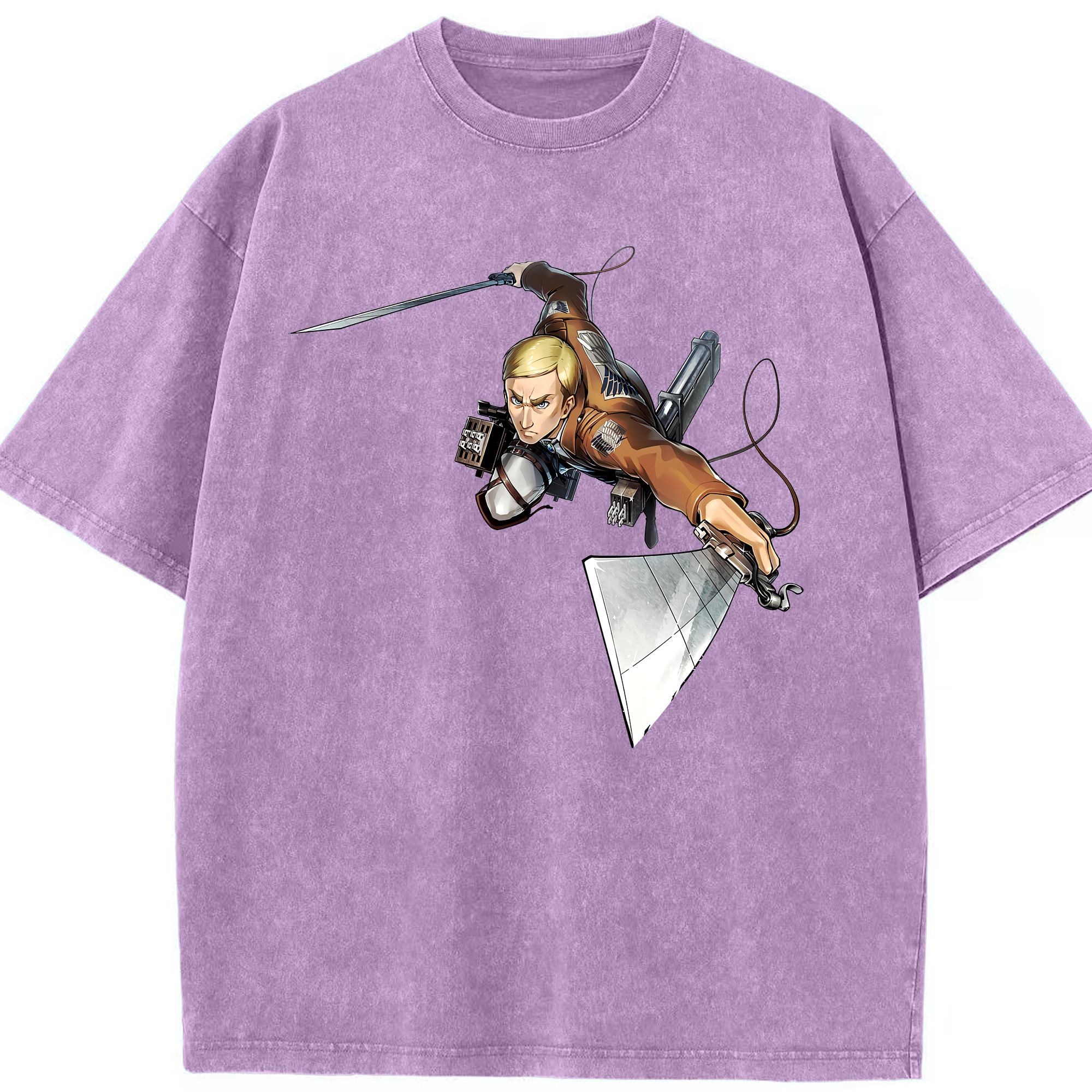 （画像用） 進撃の巨人 エルヴィン・スミス Attack on Titan Erwin Smith 綿100% ヴィンテージ風 半袖Tシャツ（フロントプリント）