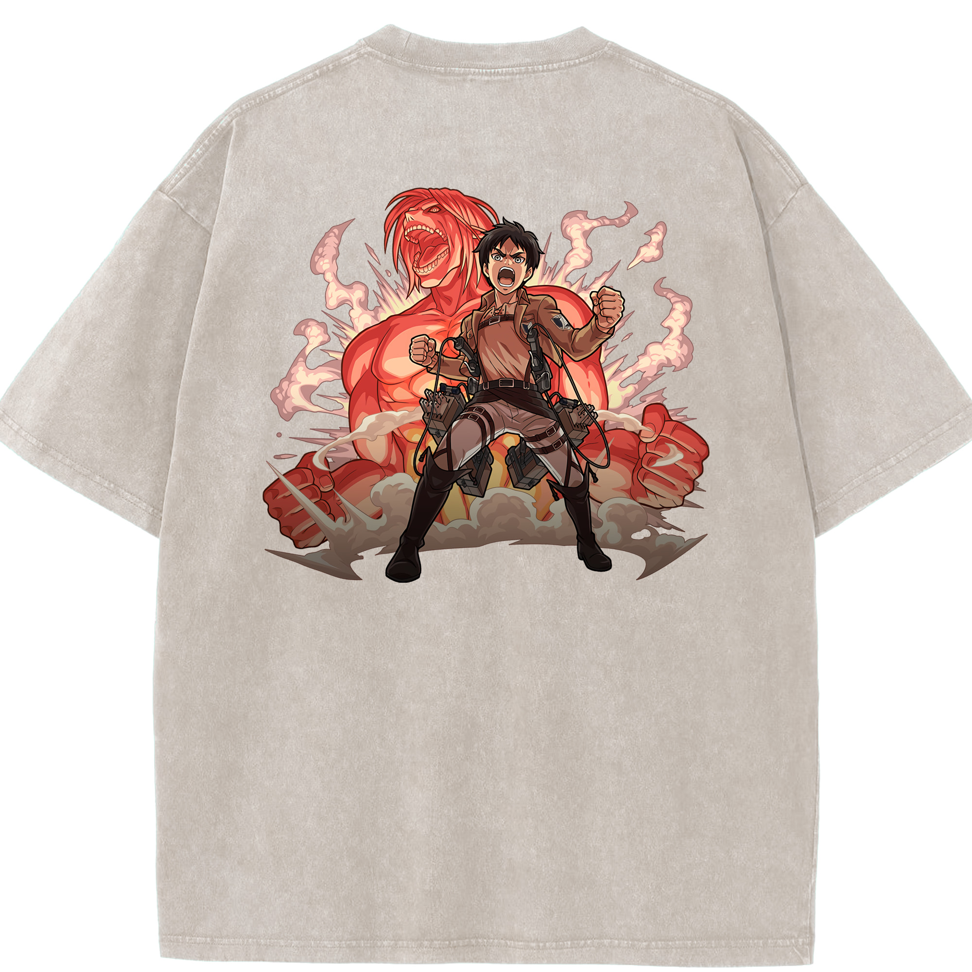 （画像用） 進撃の巨人 エレン･イェーガー Attack on Titan Eren Jäger 綿100% ヴィンテージ風 半袖Tシャツ（背面プリント）