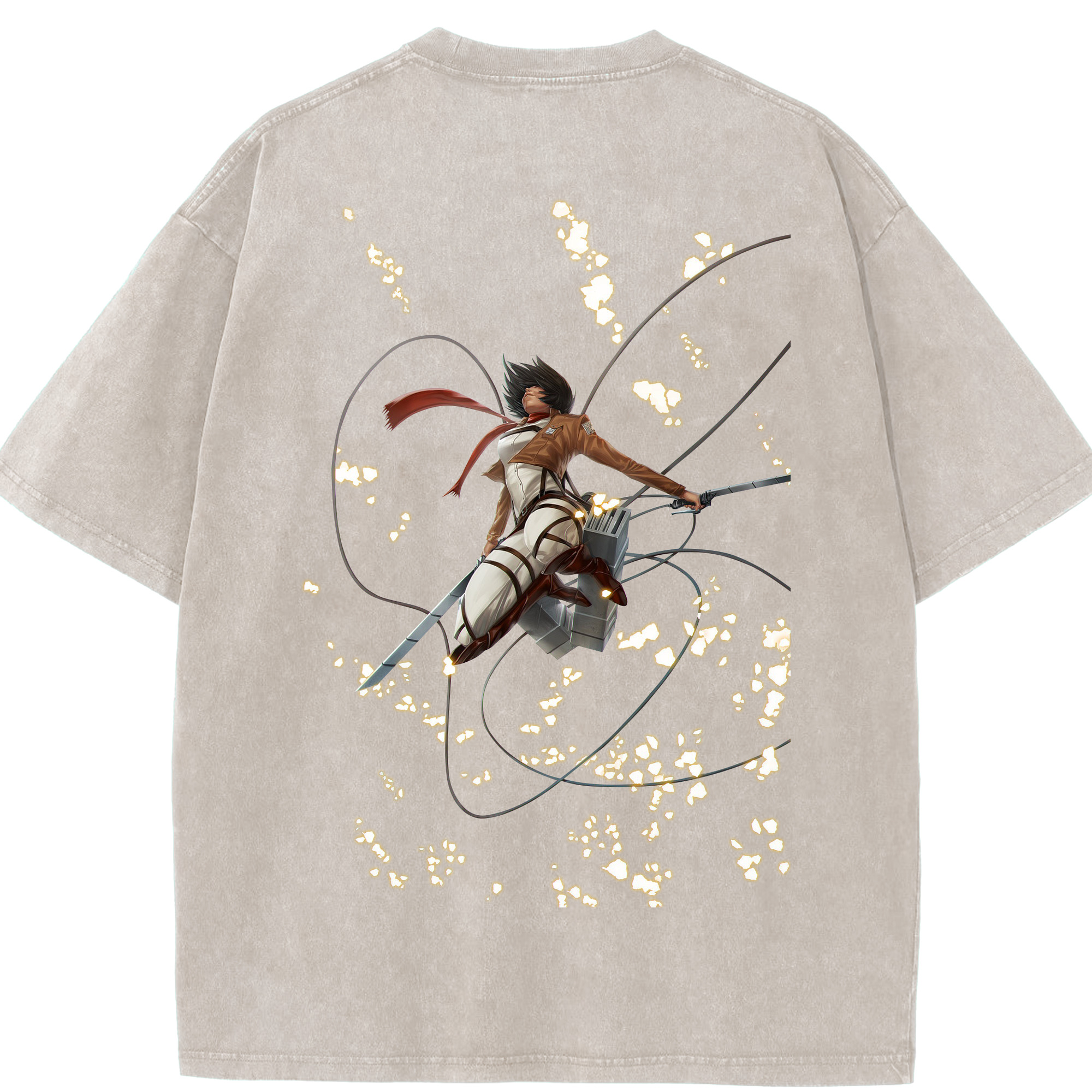 （画像用） 進撃の巨人 ミカサ·アッカーマン Attack on Titan Mikasa Ackerman 綿100% ヴィンテージ風 半袖Tシャツ（背面プリント）