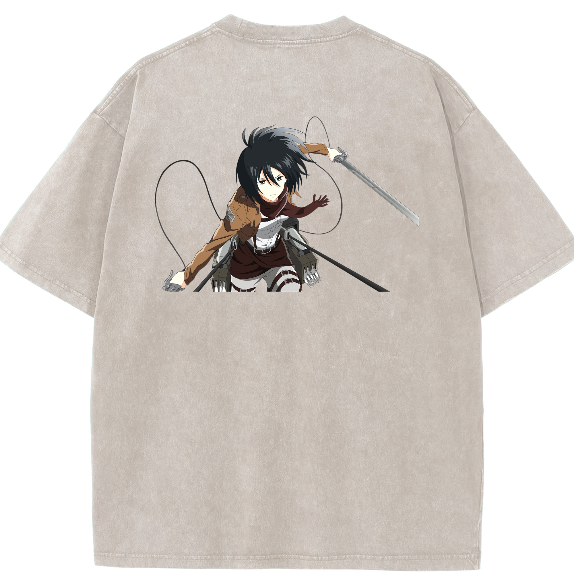 （画像用） 進撃の巨人 ミカサ·アッカーマン Attack on Titan Mikasa Ackerman 綿100% ヴィンテージ風 半袖Tシャツ（背面プリント）