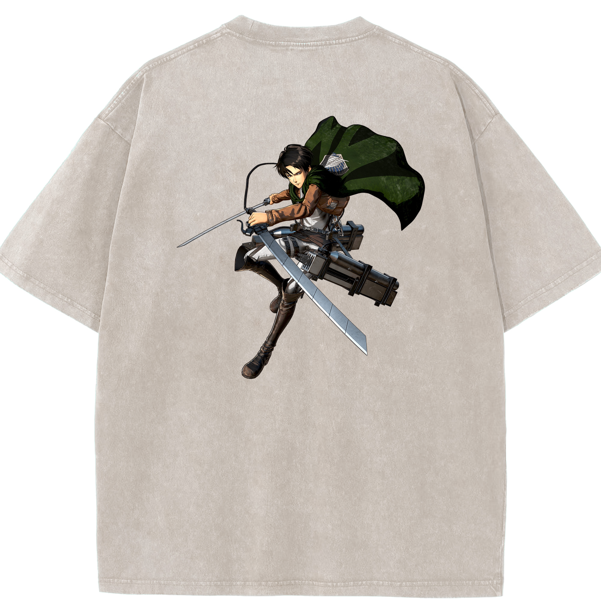 （画像用） 進撃の巨人 リヴァイ·アッカーマン Attack on Titan Levi Ackerman 綿100% ヴィンテージ風 半袖Tシャツ（背面プリント）