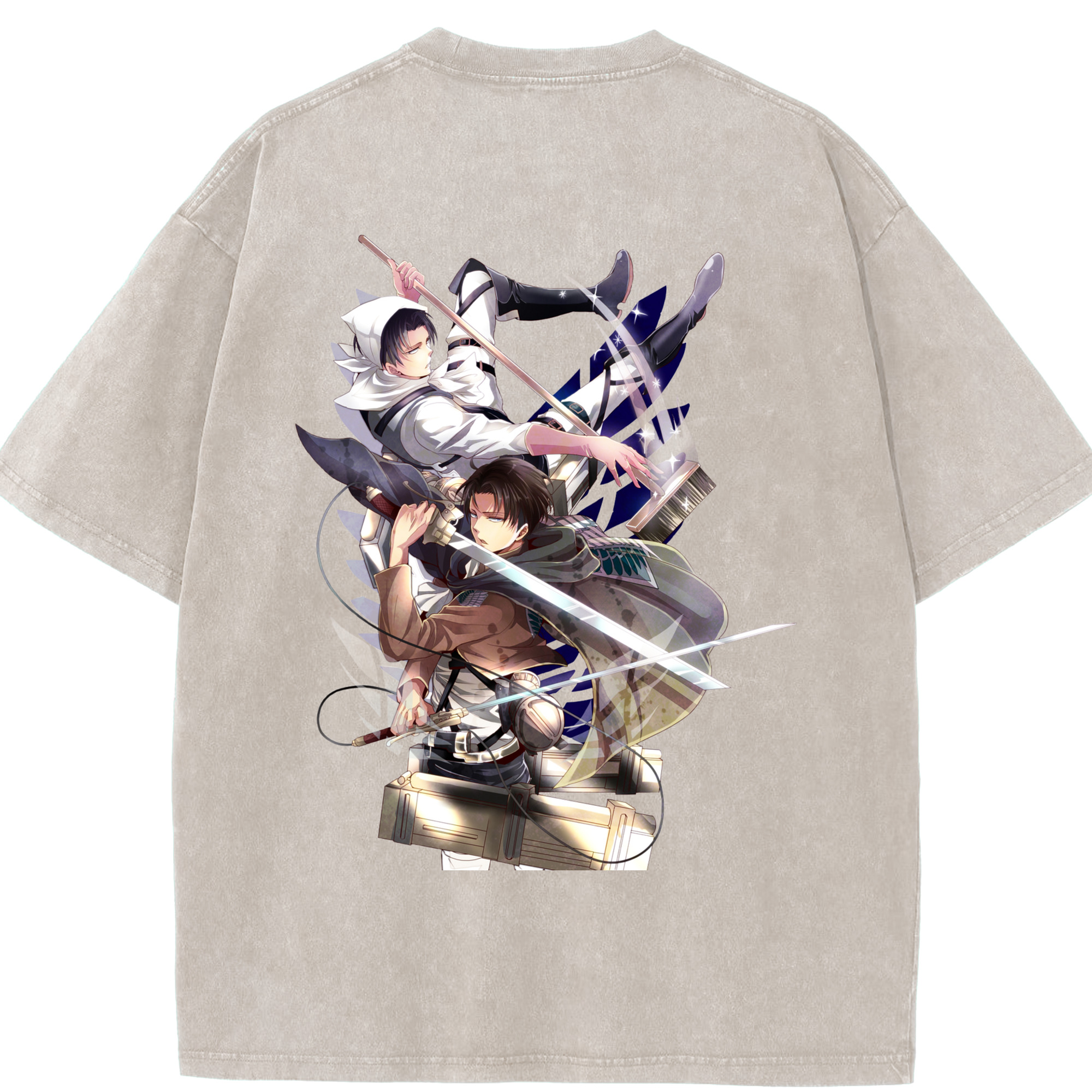 （画像用） 進撃の巨人 リヴァイ·アッカーマン Attack on Titan Levi Ackerman 綿100% ヴィンテージ風 半袖Tシャツ（背面プリント）