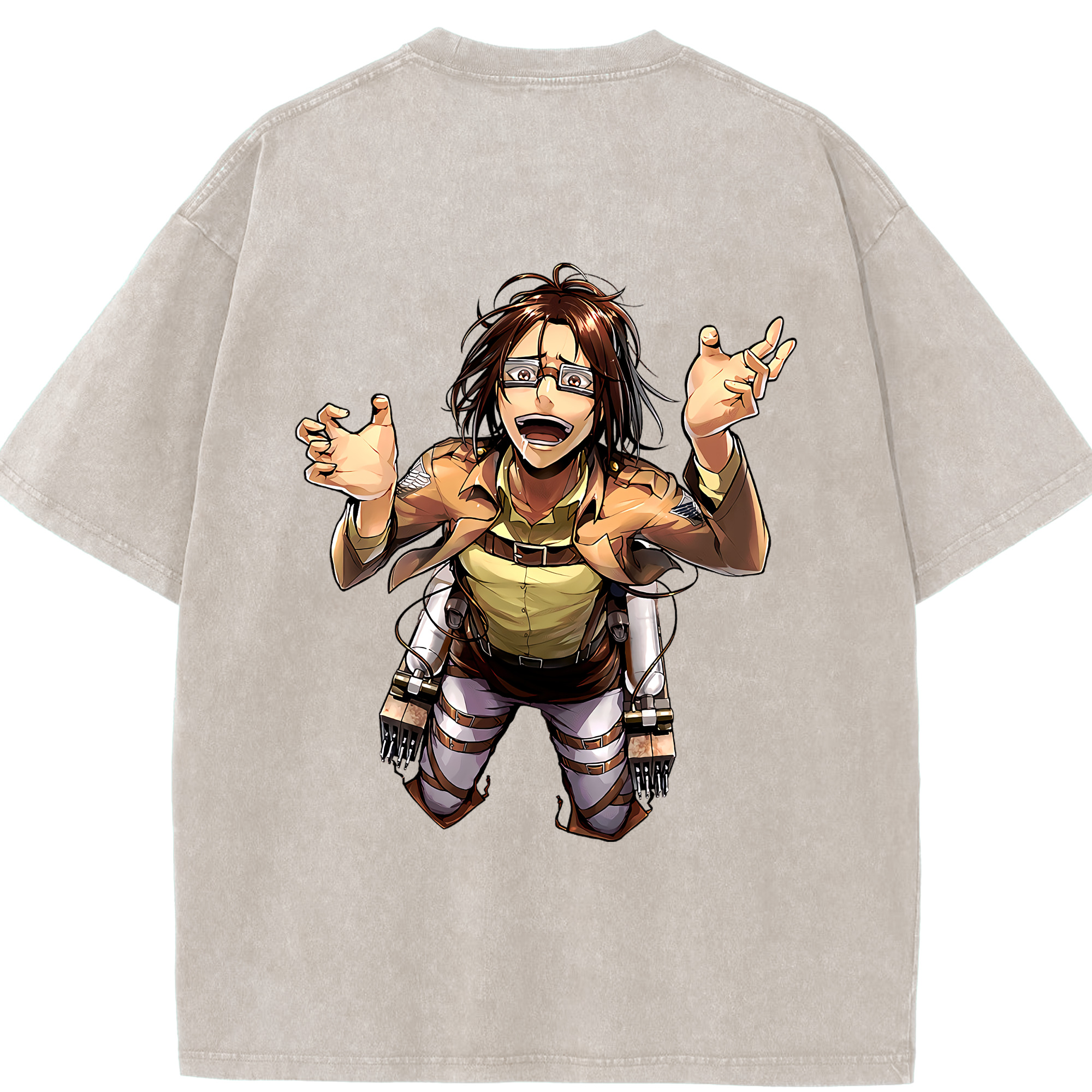 （画像用） 進撃の巨人 ハンジ·ゾエ Attack on Titan Hanji Zoe 綿100% ヴィンテージ風 半袖Tシャツ（背面プリント）
