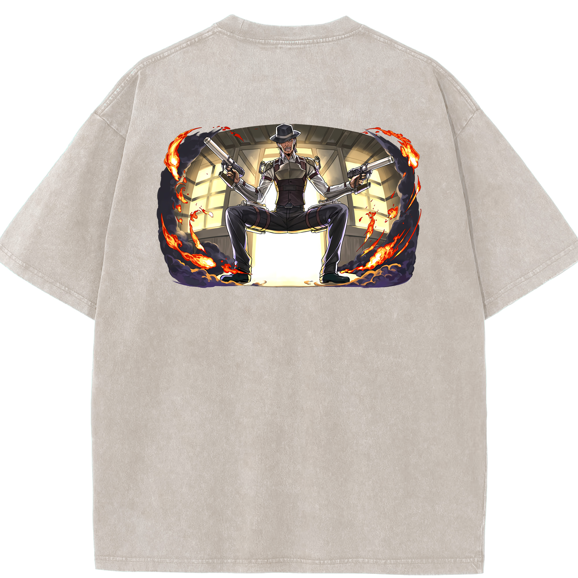（画像用） 進撃の巨人 ケニー·アッカーマン Attack on Titan Kenny Ackerman 綿100% ヴィンテージ風 半袖Tシャツ（背面プリント）