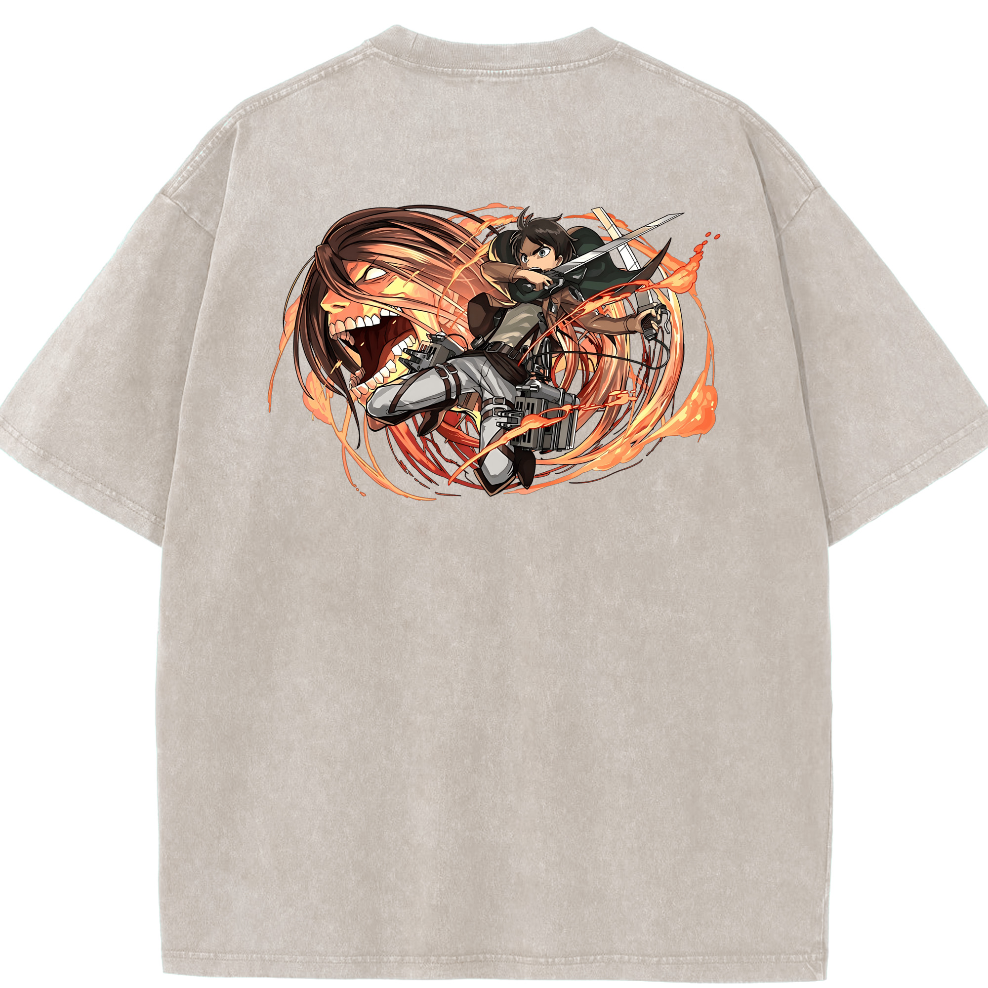 （画像用） 進撃の巨人 エレン･イェーガー Attack on Titan Eren Jäger 綿100% ヴィンテージ風 半袖Tシャツ（背面プリント）