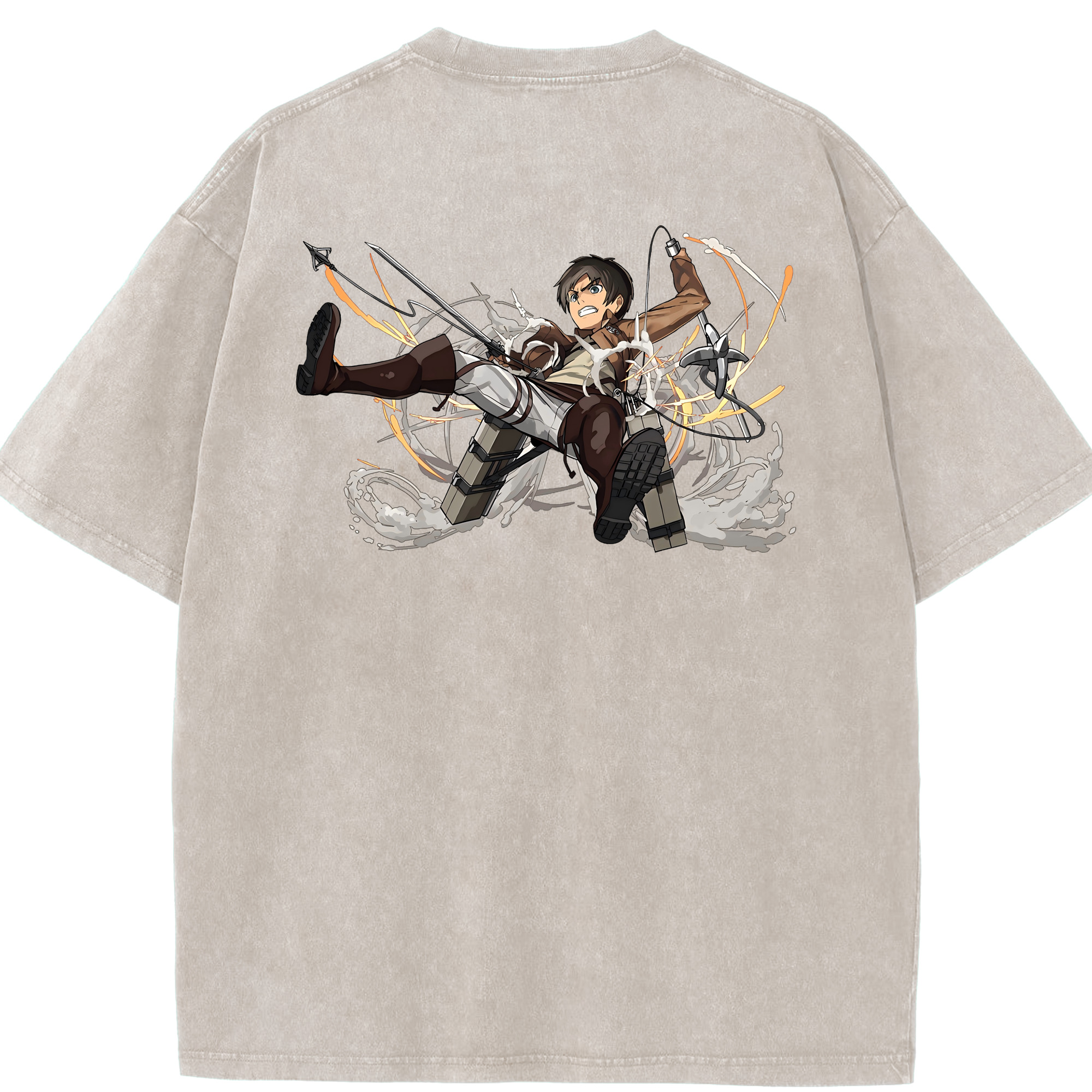 （画像用） 進撃の巨人 エレン･イェーガー Attack on Titan Eren Jäger 綿100% ヴィンテージ風 半袖Tシャツ（背面プリント）