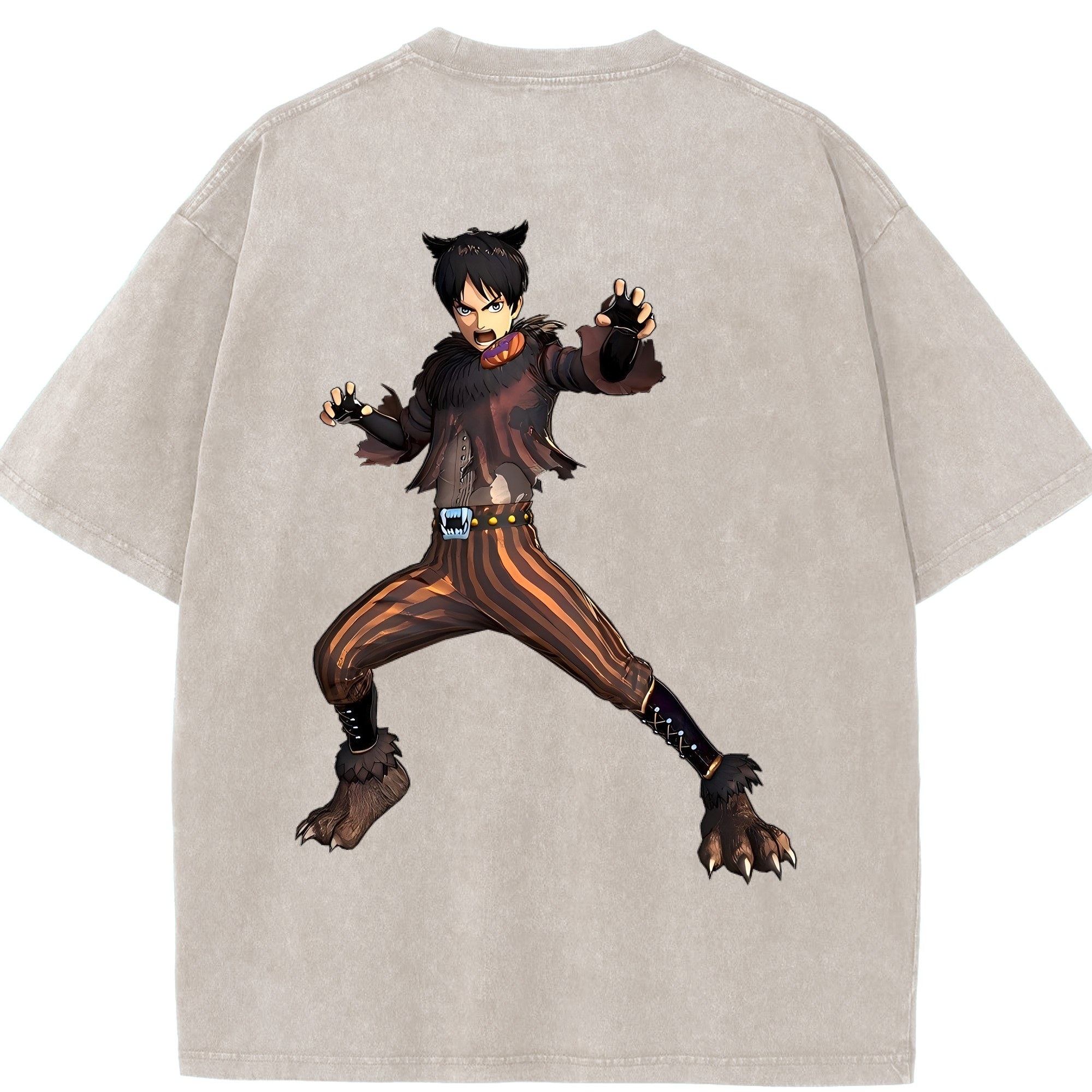 （画像用） 進撃の巨人 エレン･イェーガー Attack on Titan Eren Jäger 綿100% ヴィンテージ風 半袖Tシャツ（背面プリント）