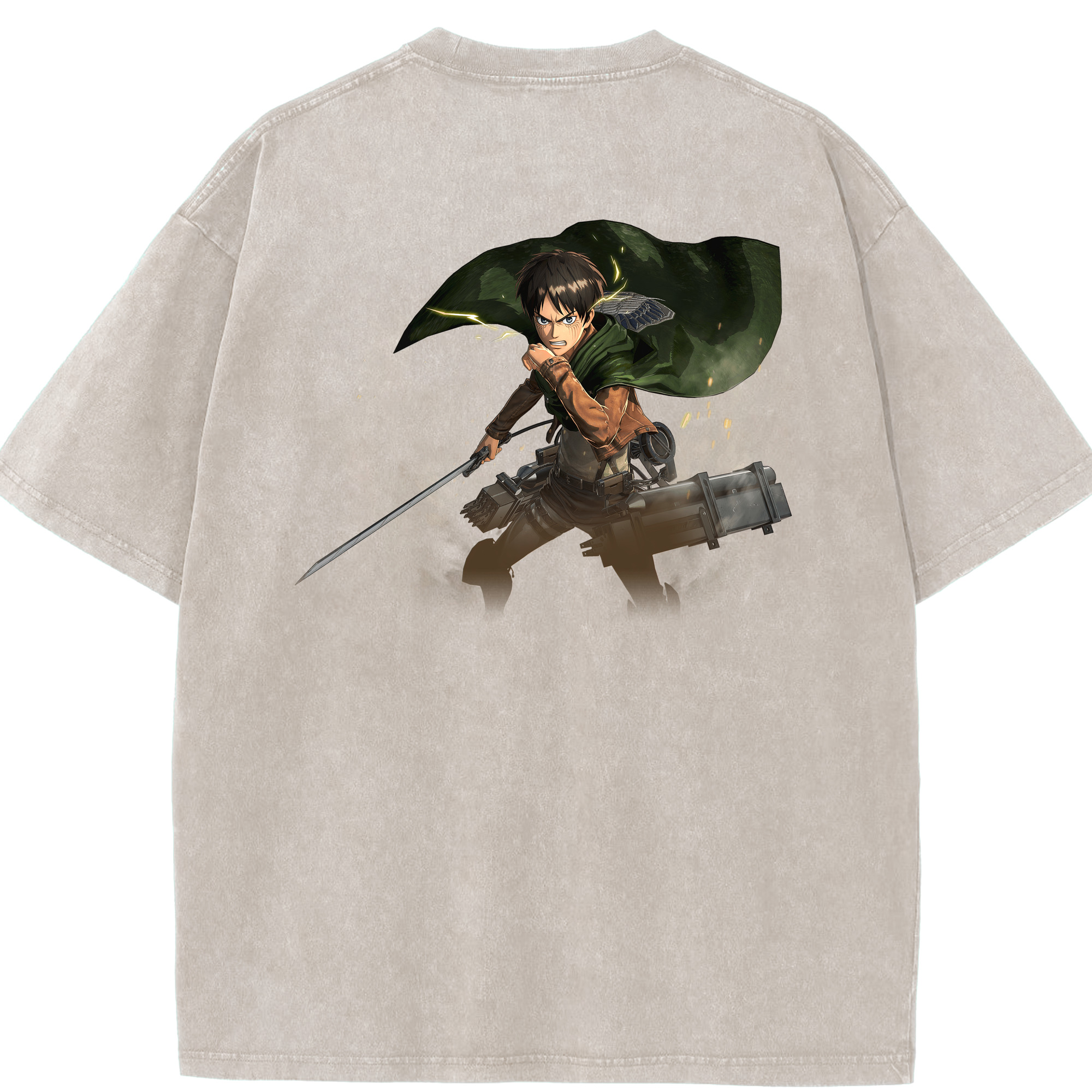 （画像用） 進撃の巨人 エレン･イェーガー Attack on Titan Eren Jäger 綿100% ヴィンテージ風 半袖Tシャツ（背面プリント）