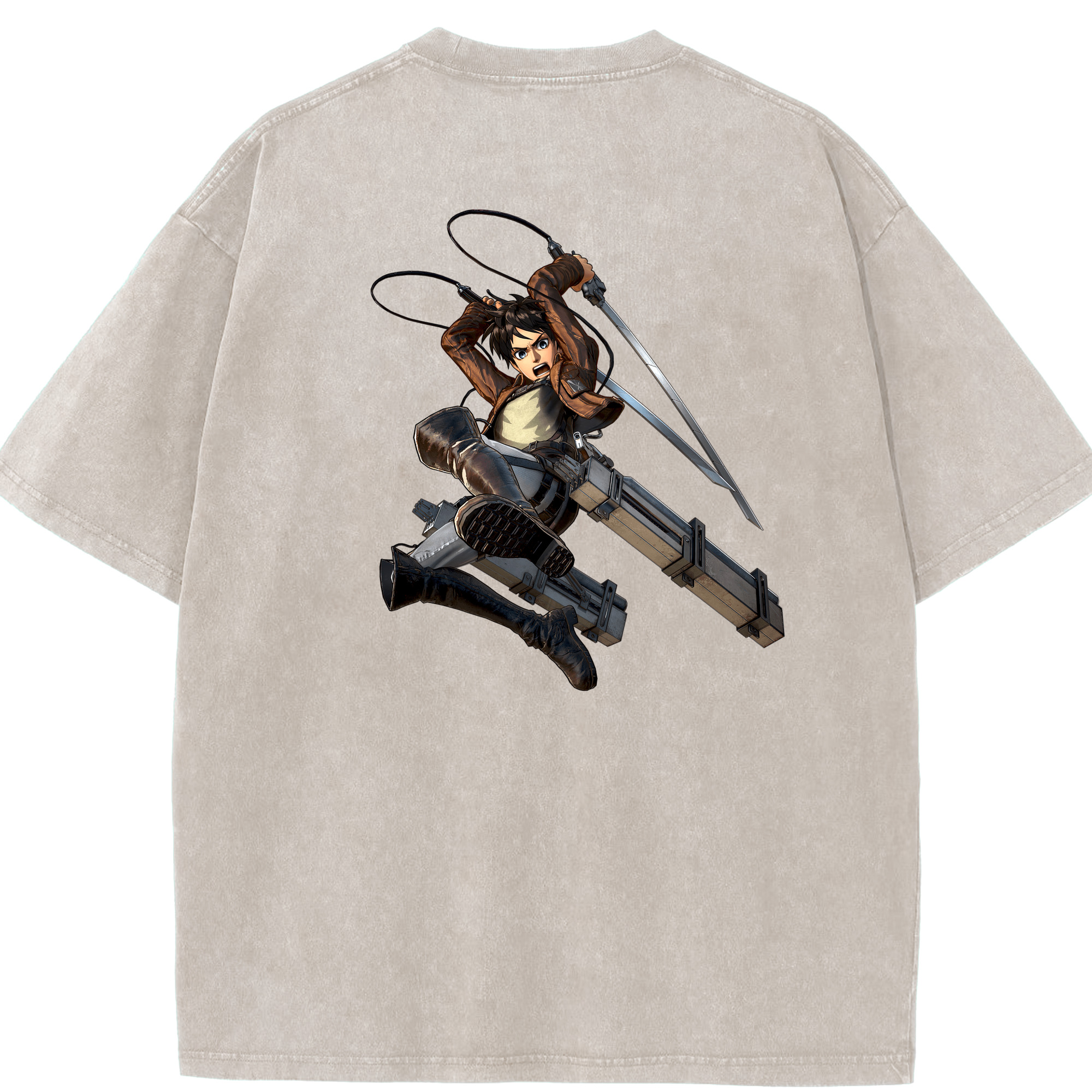 （画像用） 進撃の巨人 エレン･イェーガー Attack on Titan Eren Jäger 綿100% ヴィンテージ風 半袖Tシャツ（背面プリント）