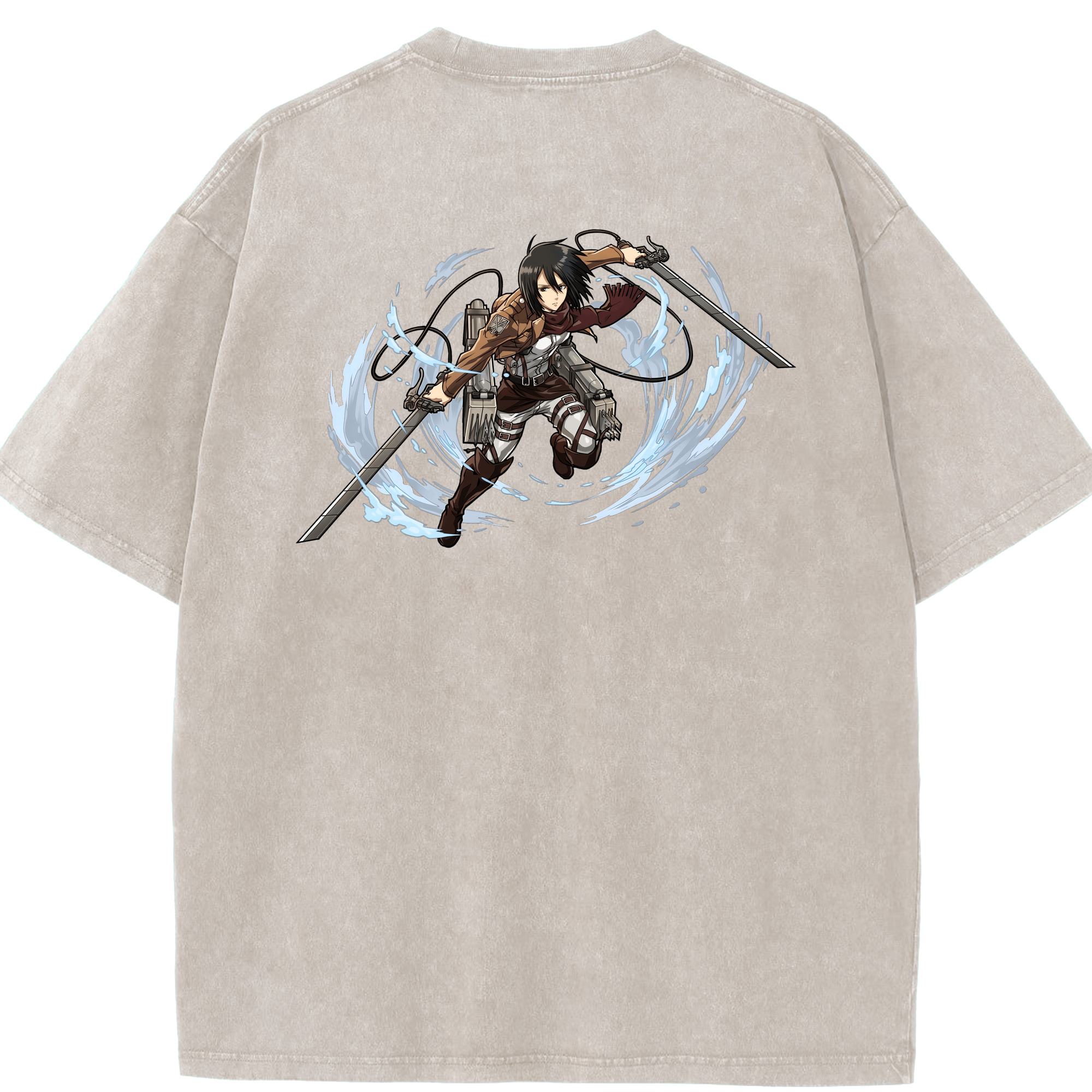 （画像用） 進撃の巨人 ミカサ·アッカーマン Attack on Titan Mikasa Ackerman 綿100% ヴィンテージ風 半袖Tシャツ（背面プリント）