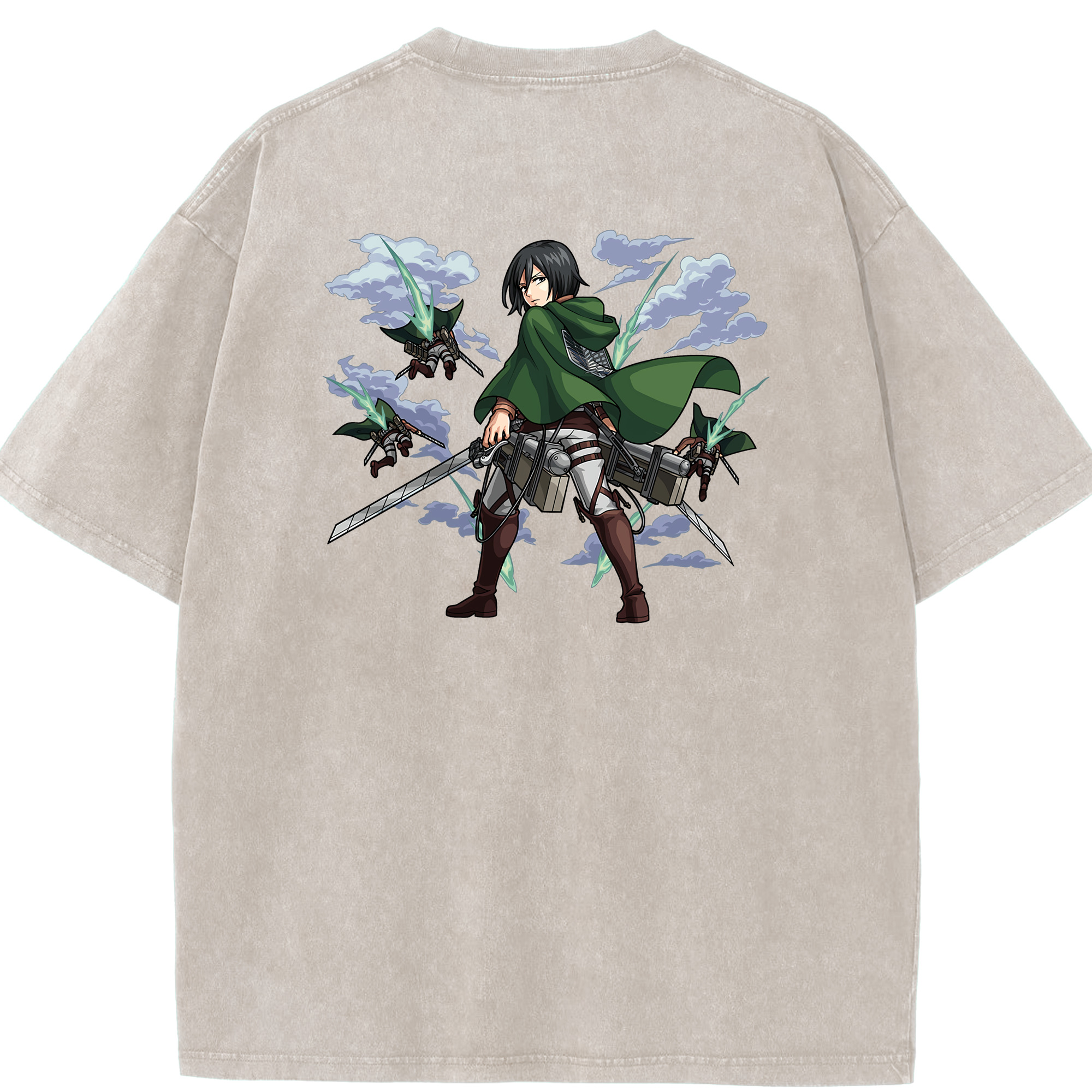 （画像用） 進撃の巨人 ミカサ·アッカーマン Attack on Titan Mikasa Ackerman 綿100% ヴィンテージ風 半袖Tシャツ（背面プリント）