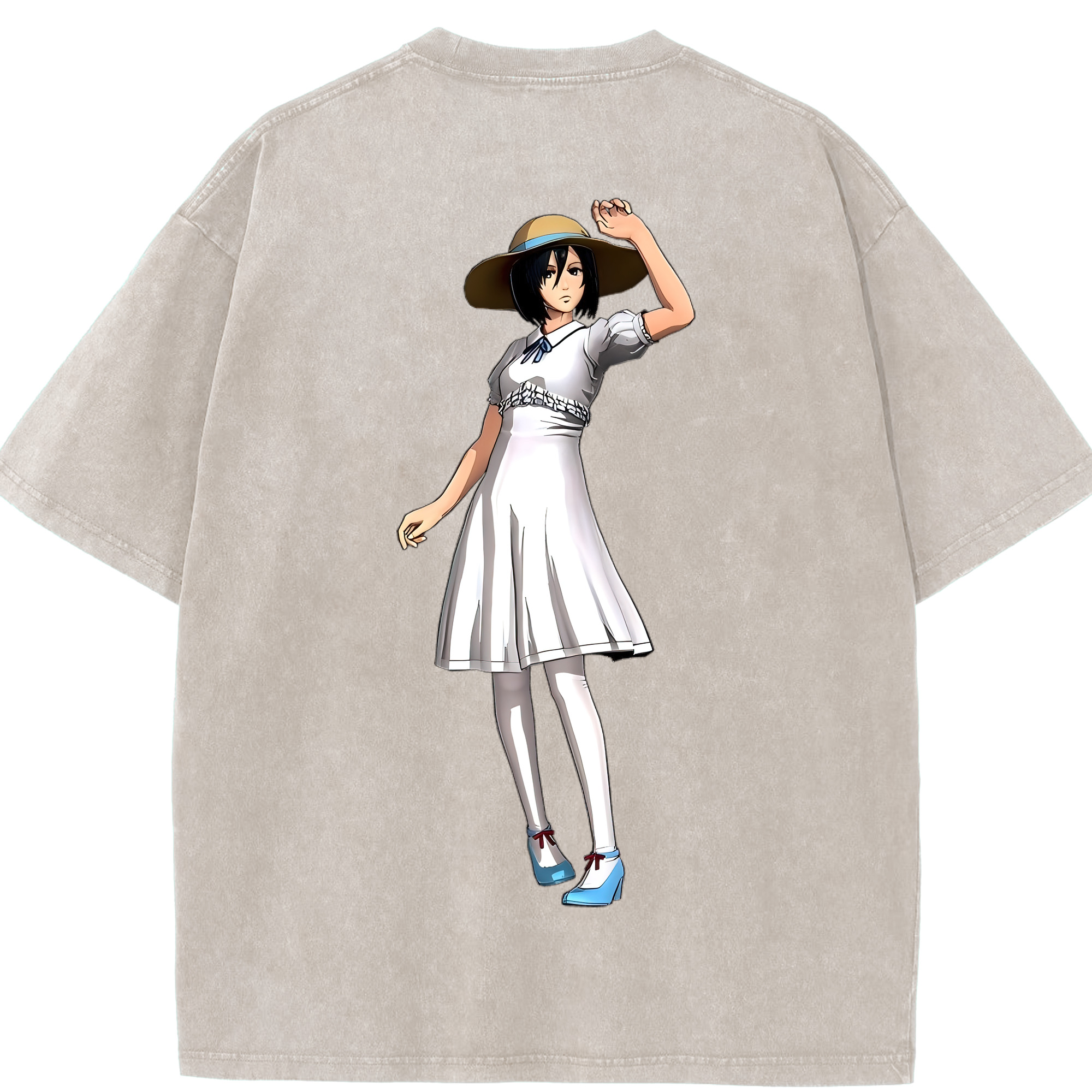 （画像用） 進撃の巨人 ミカサ·アッカーマン Attack on Titan Mikasa Ackerman 綿100% ヴィンテージ風 半袖Tシャツ（背面プリント）