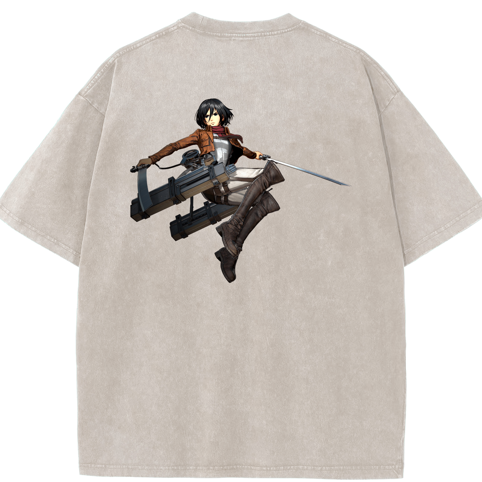 （画像用） 進撃の巨人 ミカサ·アッカーマン Attack on Titan Mikasa Ackerman 綿100% ヴィンテージ風 半袖Tシャツ（背面プリント）