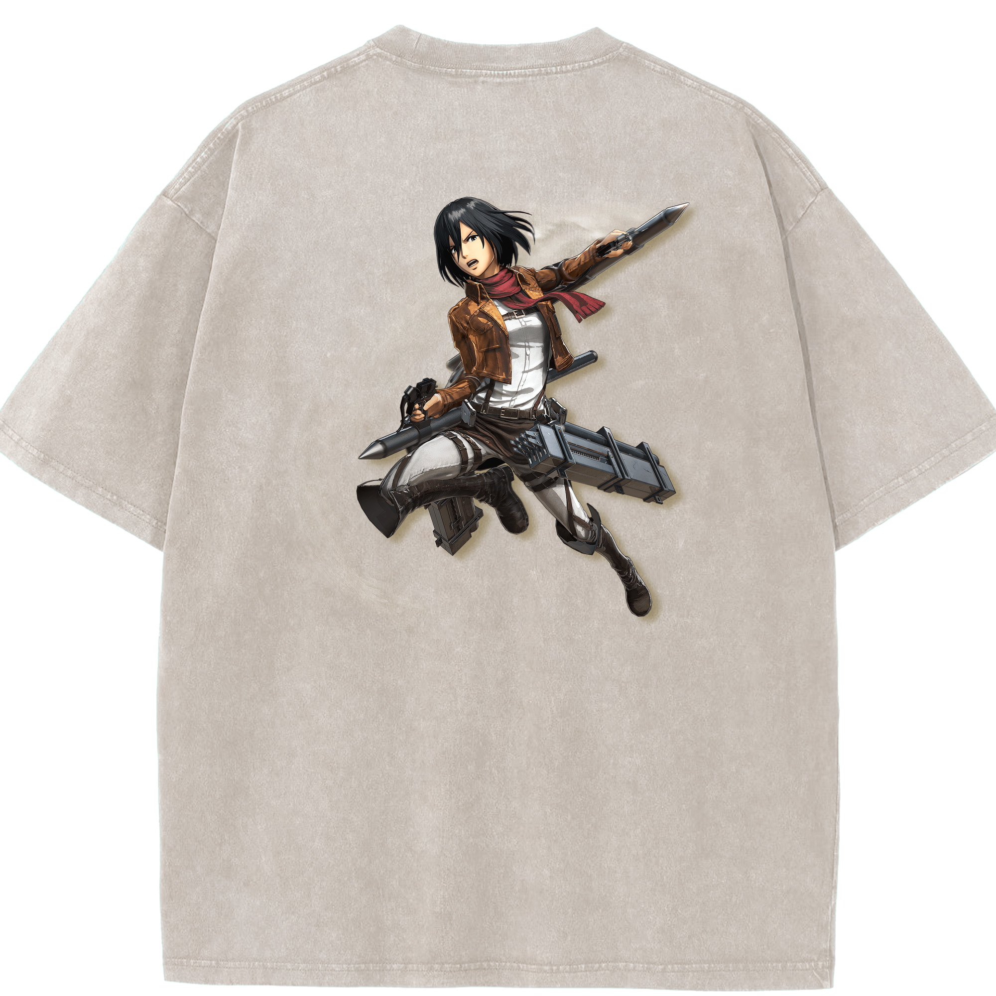 （画像用） 進撃の巨人 ミカサ·アッカーマン Attack on Titan Mikasa Ackerman 綿100% ヴィンテージ風 半袖Tシャツ（背面プリント）