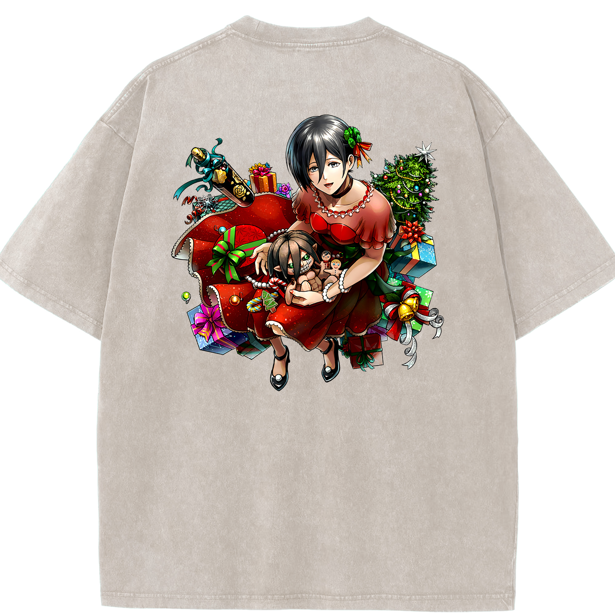 （画像用） 進撃の巨人 ミカサ·アッカーマン Attack on Titan Mikasa Ackerman 綿100% ヴィンテージ風 半袖Tシャツ（背面プリント）