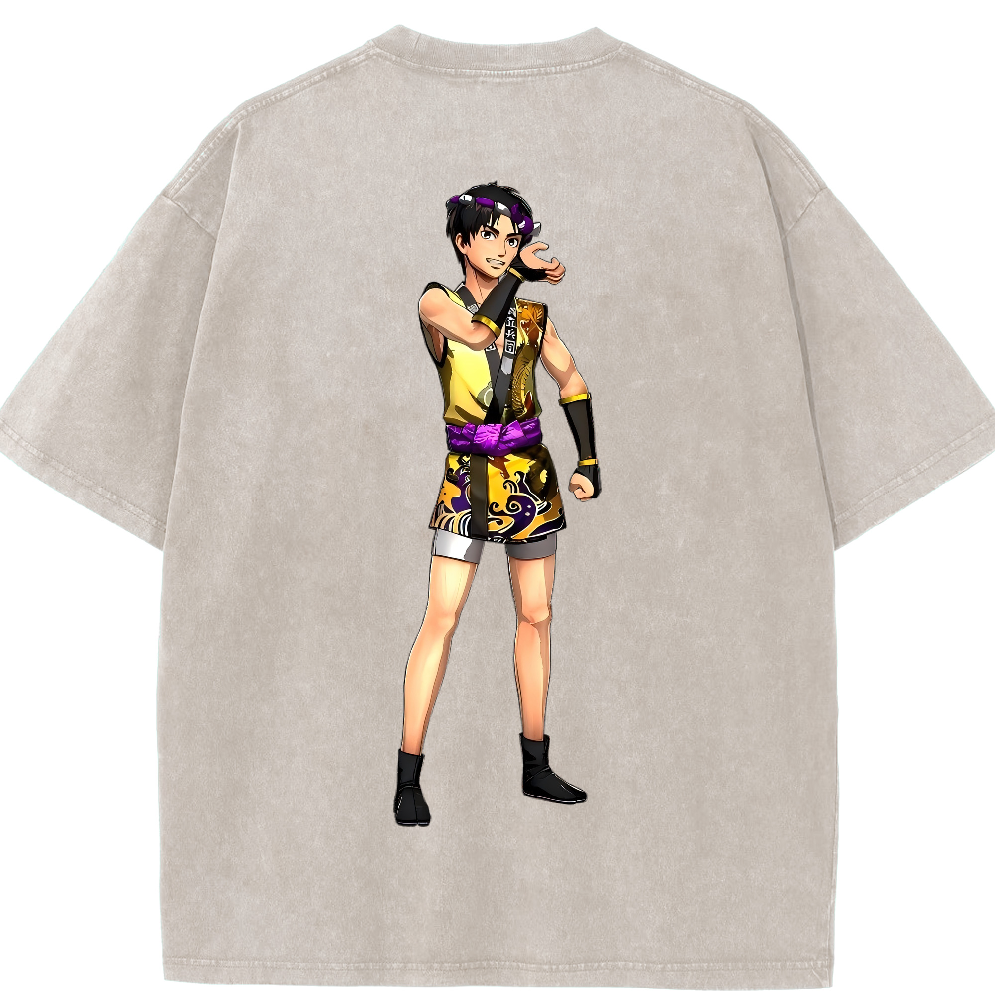 （画像用） 進撃の巨人 リヴァイ·アッカーマン Attack on Titan Levi Ackerman 綿100% ヴィンテージ風 半袖Tシャツ（背面プリント）