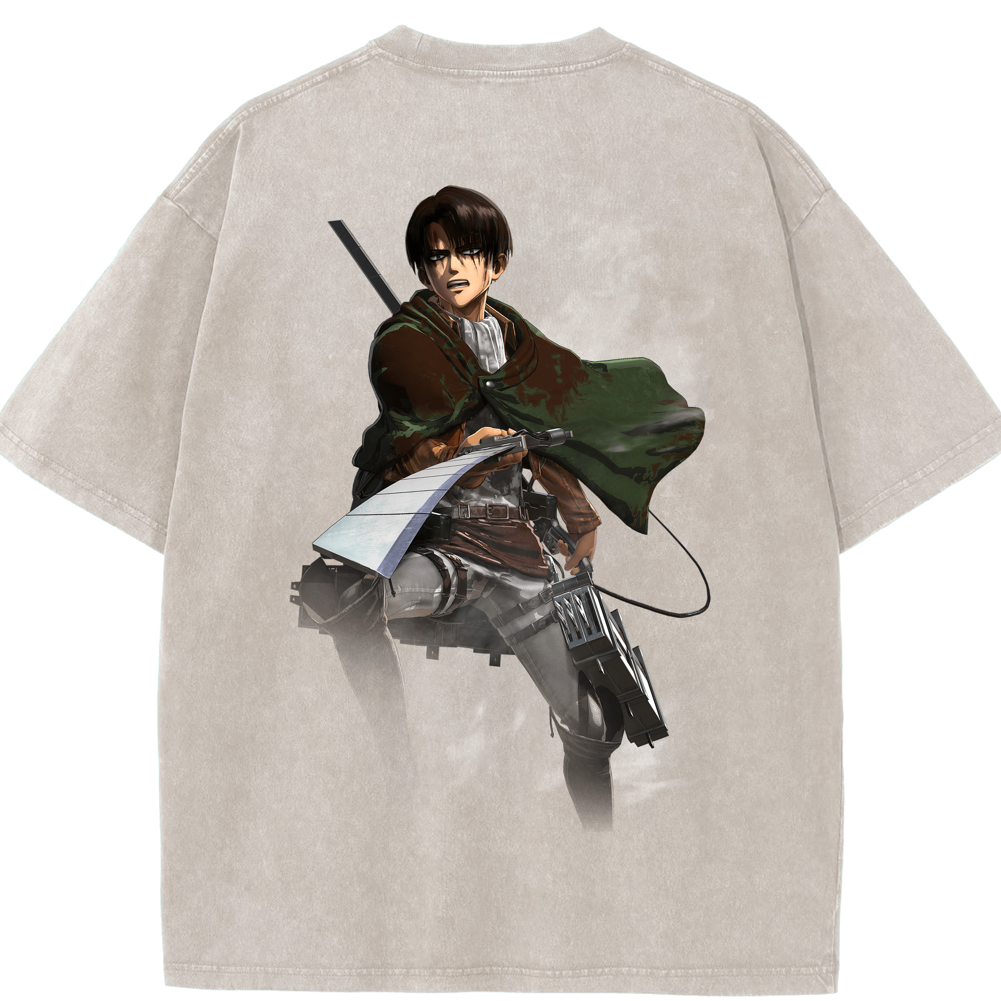 （画像用） 進撃の巨人 リヴァイ·アッカーマン Attack on Titan Levi Ackerman 綿100% ヴィンテージ風 半袖Tシャツ（背面プリント）
