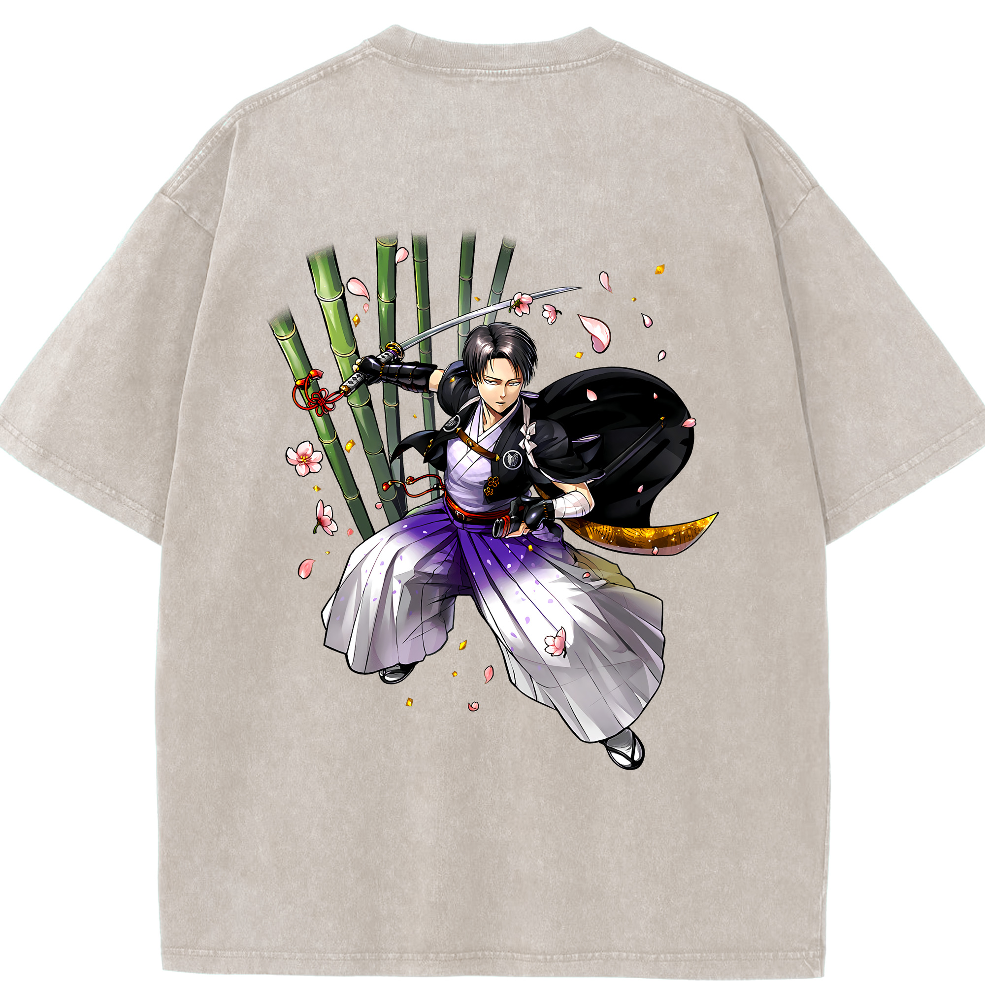 （画像用） 進撃の巨人 リヴァイ·アッカーマン Attack on Titan Levi Ackerman 綿100% ヴィンテージ風 半袖Tシャツ（背面プリント）