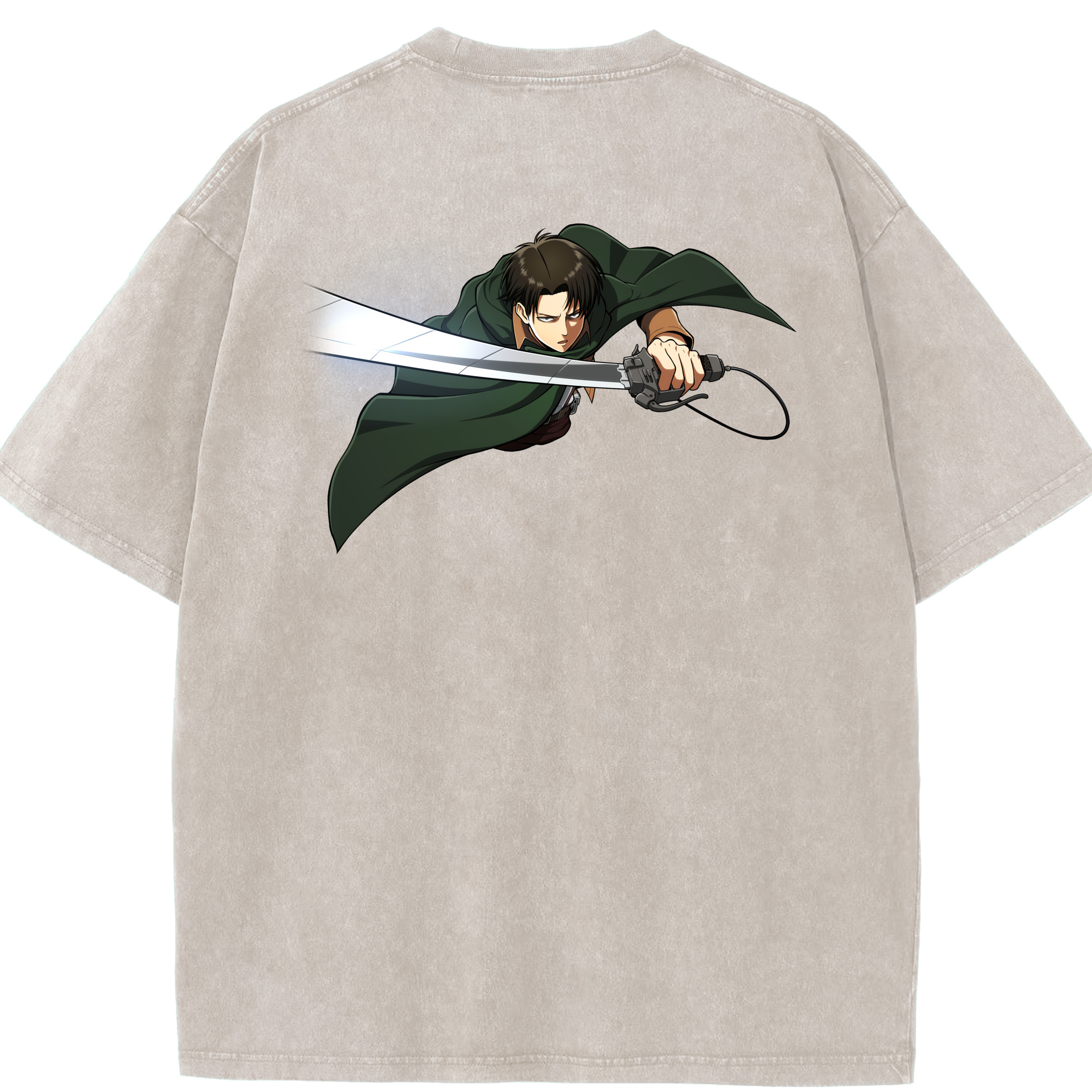 （画像用） 進撃の巨人 リヴァイ·アッカーマン Attack on Titan Levi Ackerman 綿100% ヴィンテージ風 半袖Tシャツ（背面プリント）
