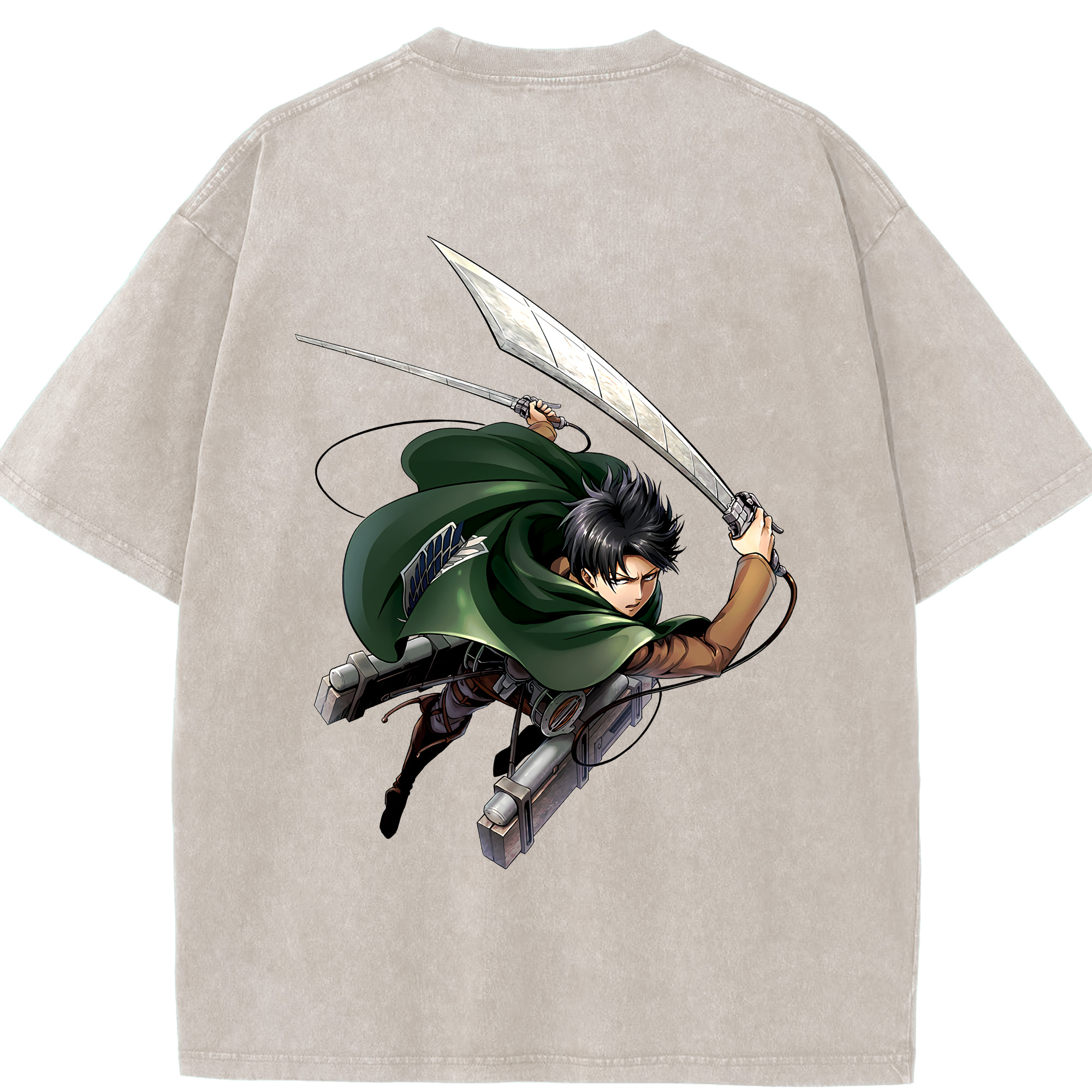 （画像用） 進撃の巨人 リヴァイ·アッカーマン Attack on Titan Levi Ackerman 綿100% ヴィンテージ風 半袖Tシャツ（背面プリント）