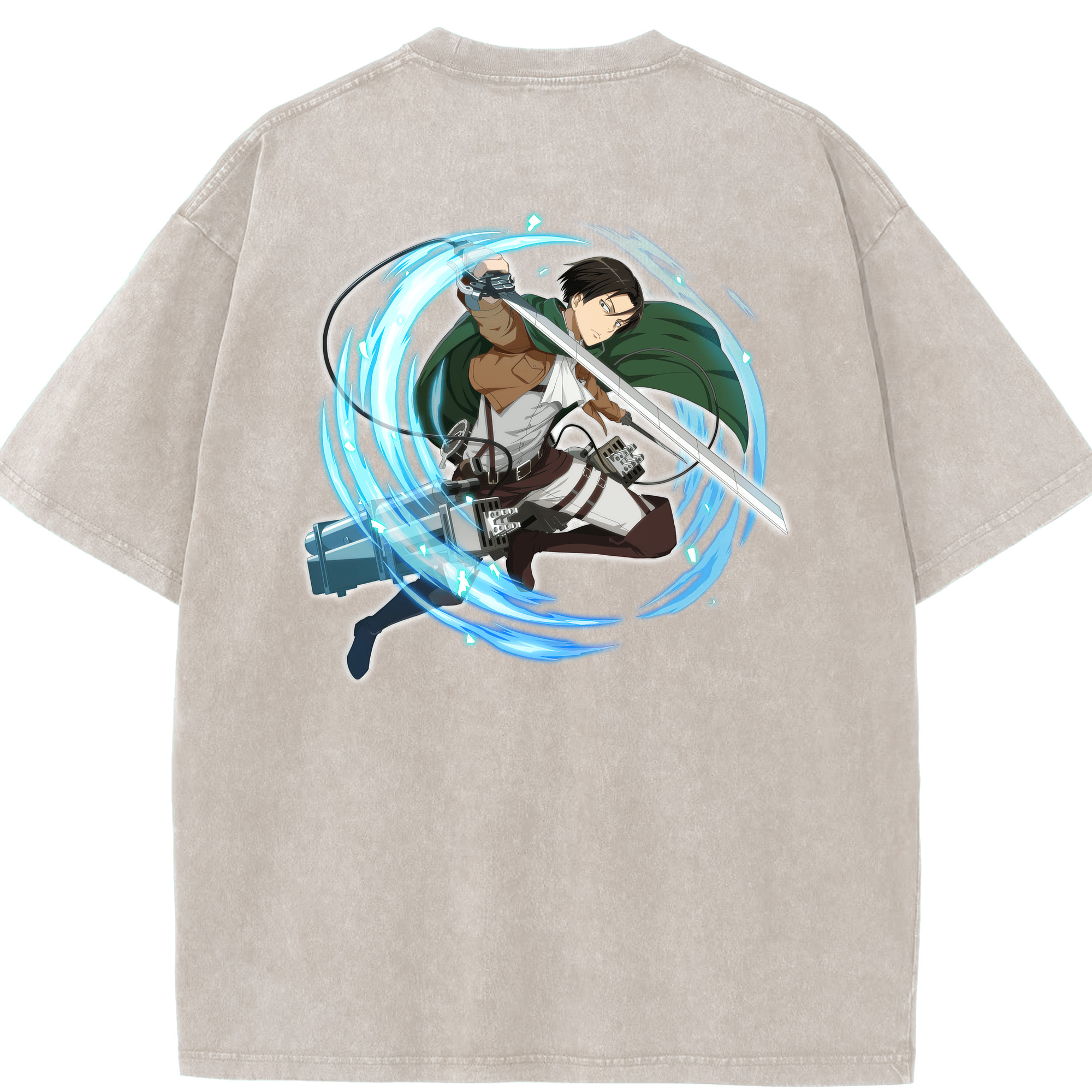 （画像用） 進撃の巨人 リヴァイ·アッカーマン Attack on Titan Levi Ackerman 綿100% ヴィンテージ風 半袖Tシャツ（背面プリント）