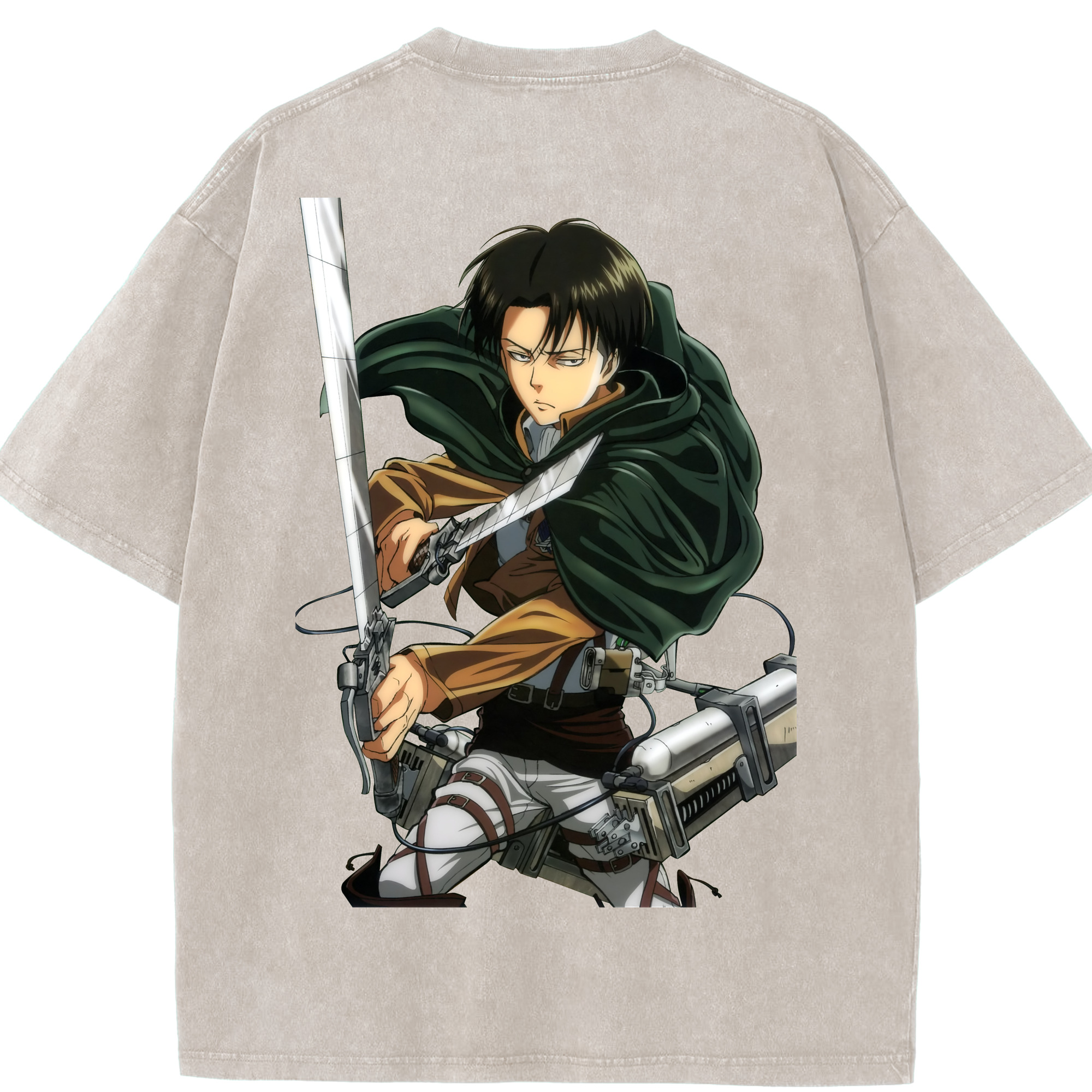 （画像用） 進撃の巨人 リヴァイ·アッカーマン Attack on Titan Levi Ackerman 綿100% ヴィンテージ風 半袖Tシャツ（背面プリント）