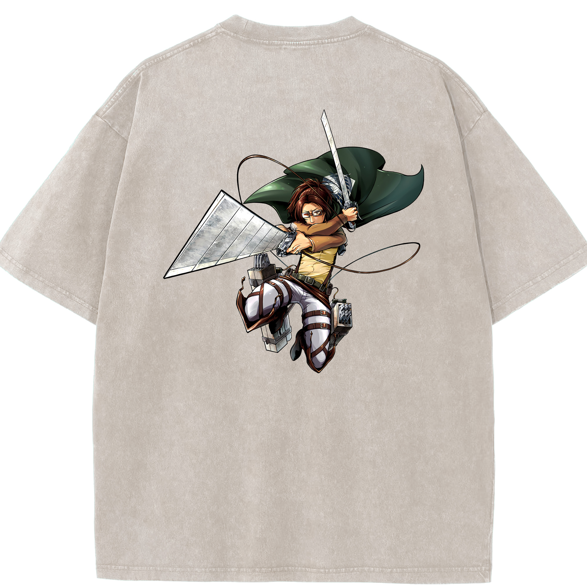 （画像用） 進撃の巨人 ハンジ·ゾエ Attack on Titan Hanji Zoe 綿100% ヴィンテージ風 半袖Tシャツ（背面プリント）