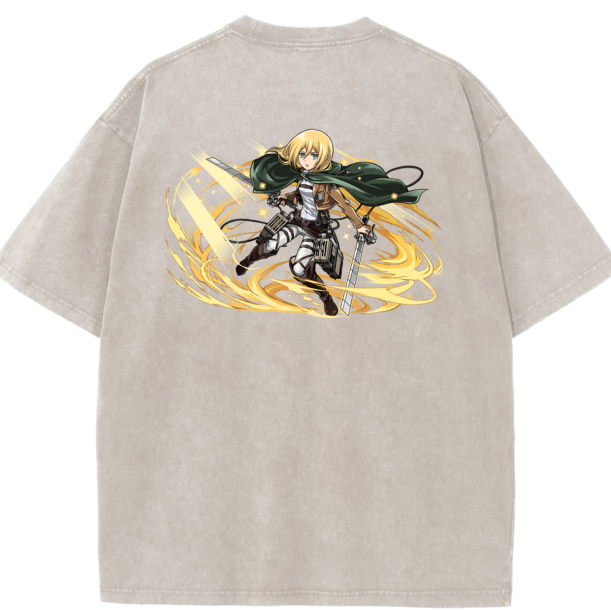 （画像用） 進撃の巨人 クリスタ·レンズ Attack on Titan Christa Lenz 綿100% ヴィンテージ風 半袖Tシャツ（背面プリント）