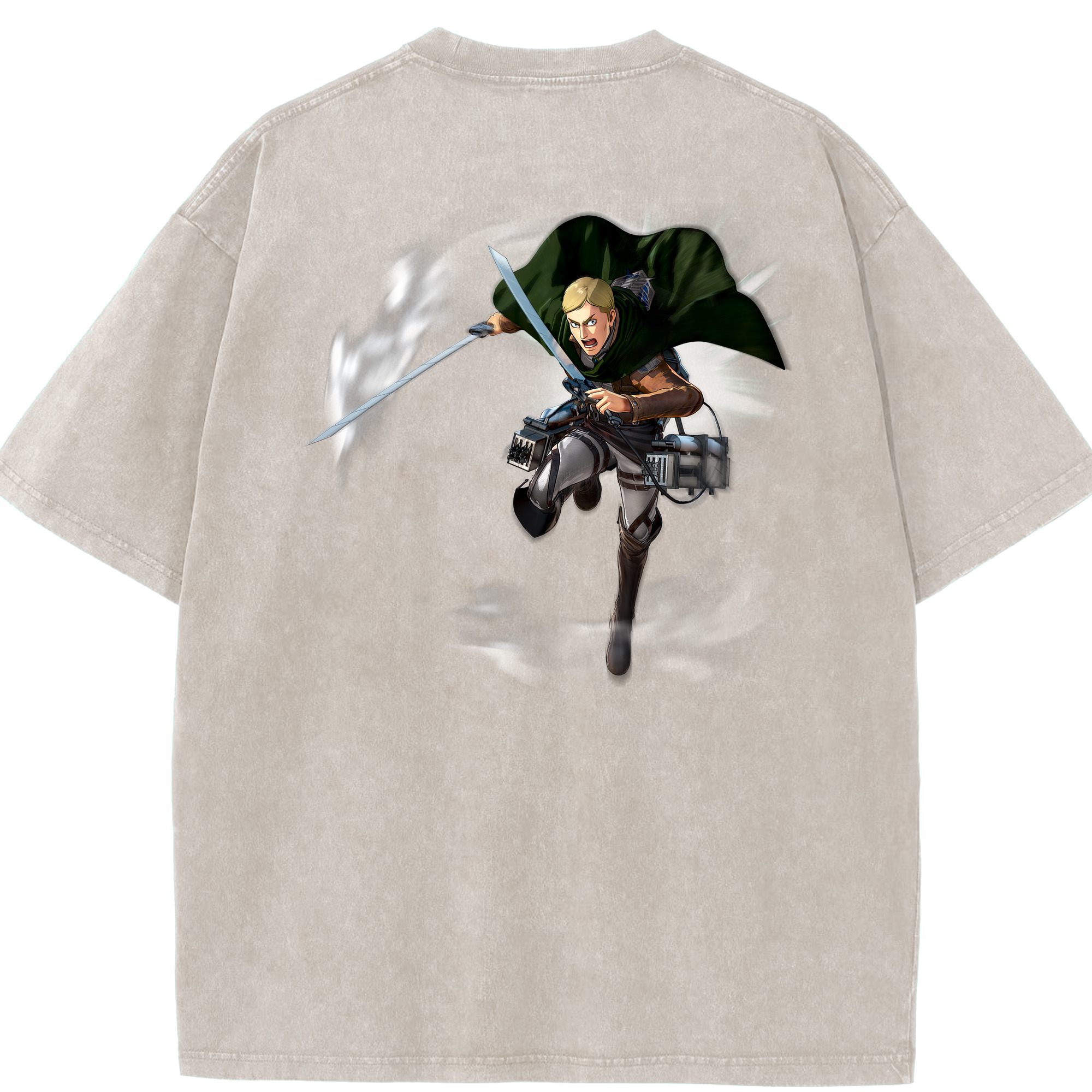 （画像用） 進撃の巨人 エルヴィン・スミス Attack on Titan Erwin Smith 綿100% ヴィンテージ風 半袖Tシャツ（背面プリント）
