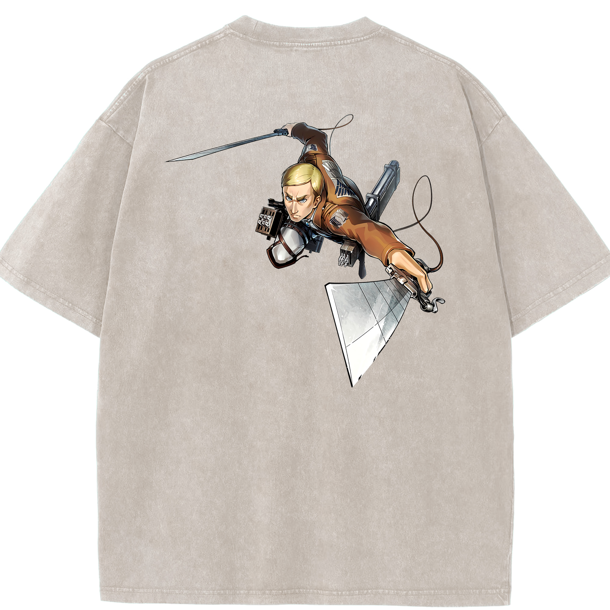 （画像用） 進撃の巨人 エルヴィン・スミス Attack on Titan Erwin Smith 綿100% ヴィンテージ風 半袖Tシャツ（背面プリント）