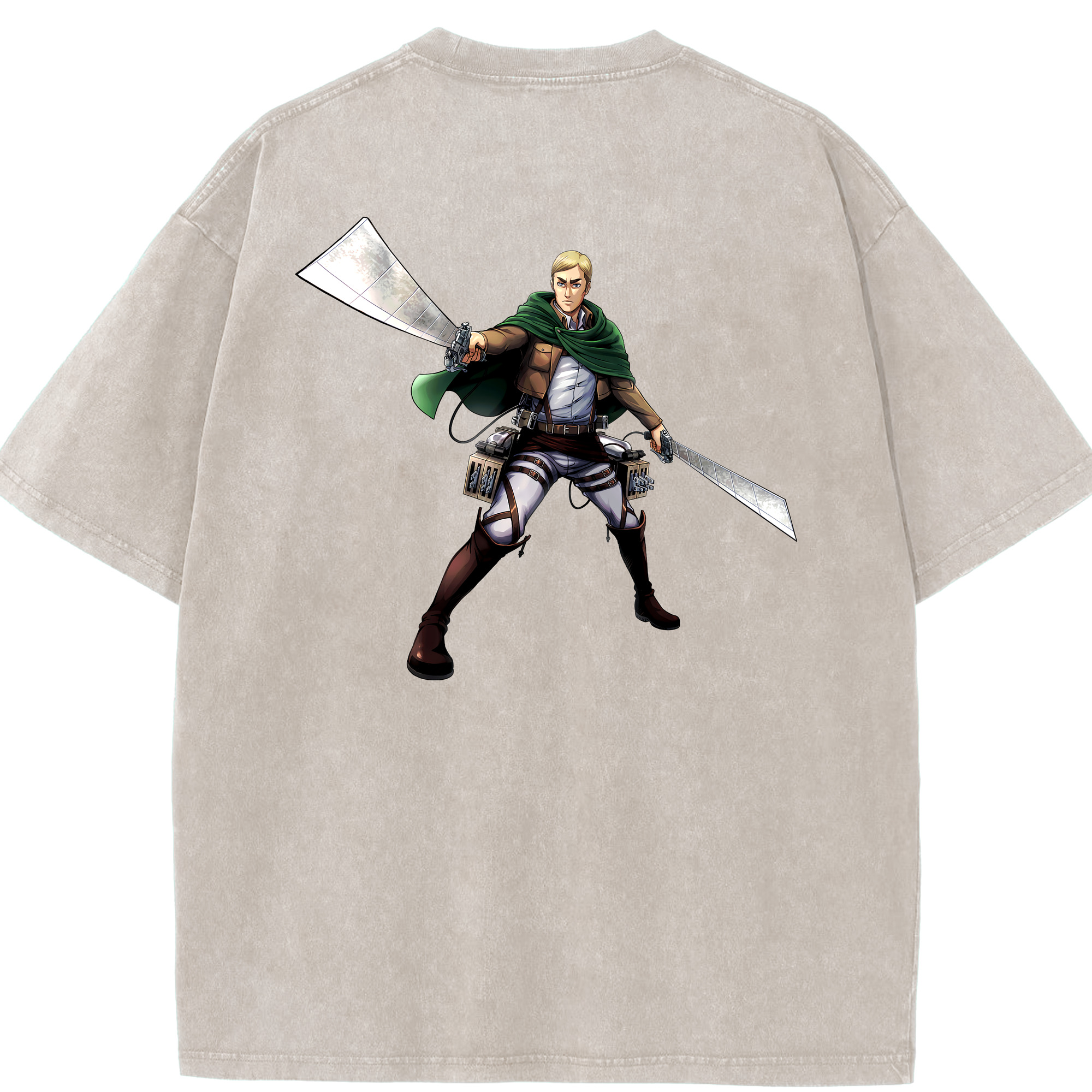 （画像用） 進撃の巨人 エルヴィン・スミス Attack on Titan Erwin Smith 綿100% ヴィンテージ風 半袖Tシャツ（背面プリント）
