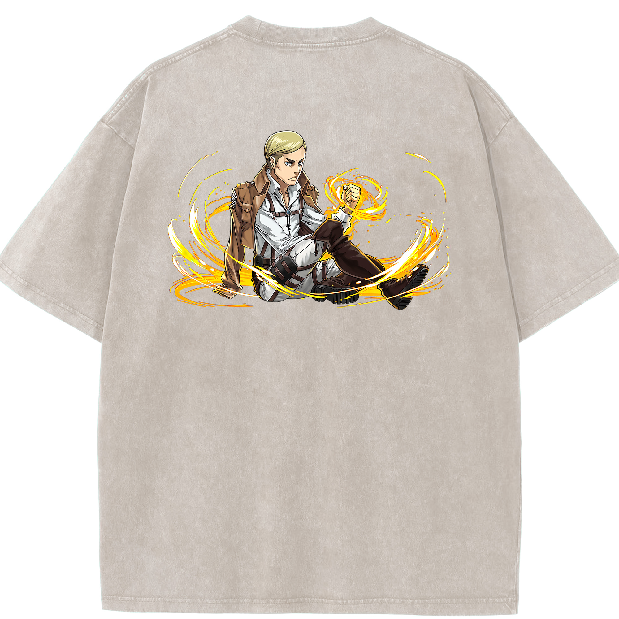 （画像用） 進撃の巨人 エルヴィン・スミス Attack on Titan Erwin Smith 綿100% ヴィンテージ風 半袖Tシャツ（背面プリント）