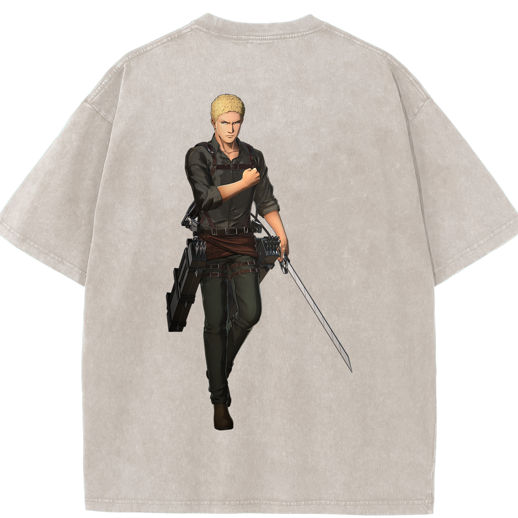 （画像用） 進撃の巨人 ライナー・ブラウン Attack on Titan Reiner Braun 綿100% ヴィンテージ風 半袖Tシャツ（背面プリント）