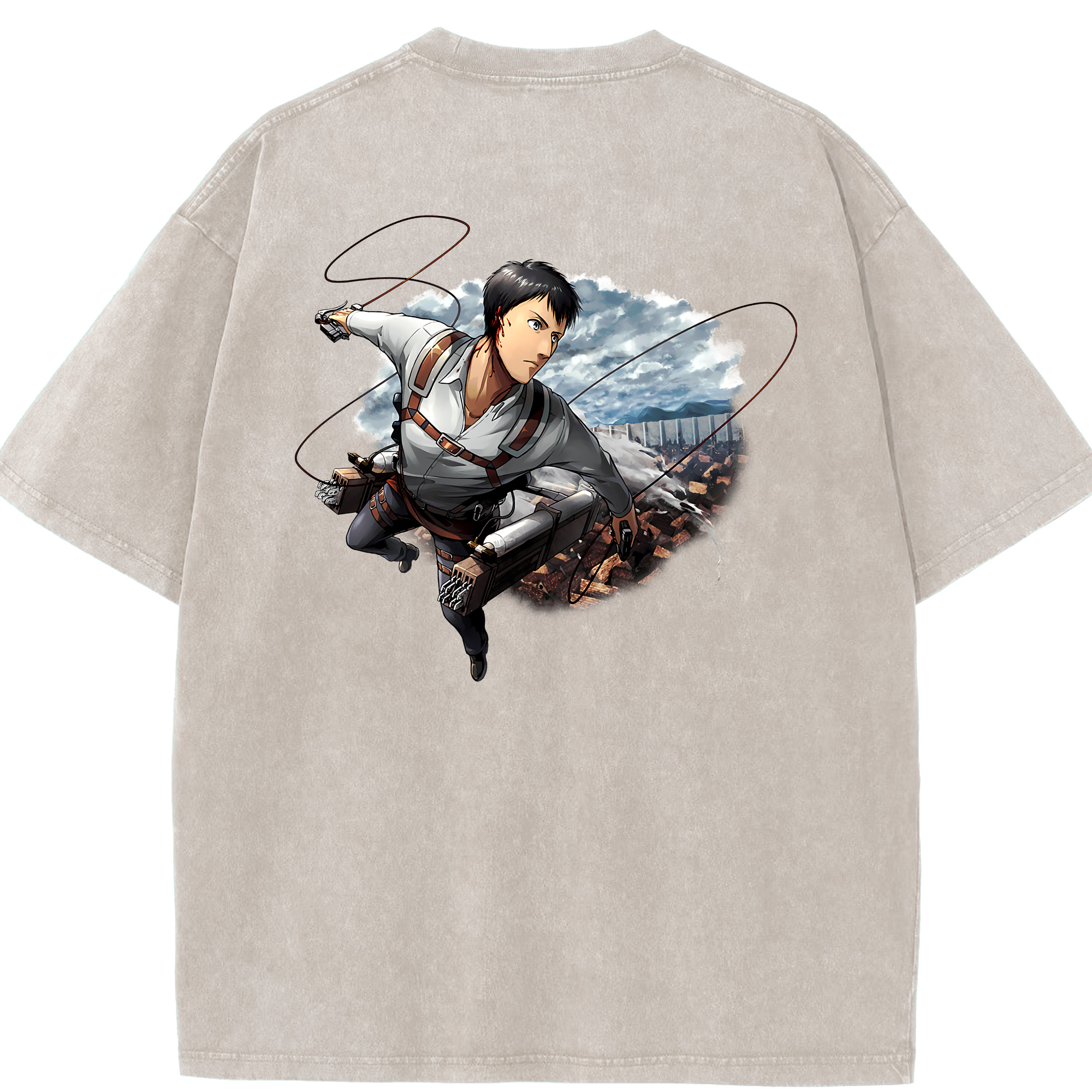 （画像用） 進撃の巨人 ベルトルト・フーバー Attack on Titan Bertholdt Hoover 綿100% ヴィンテージ風 半袖Tシャツ（背面プリント）