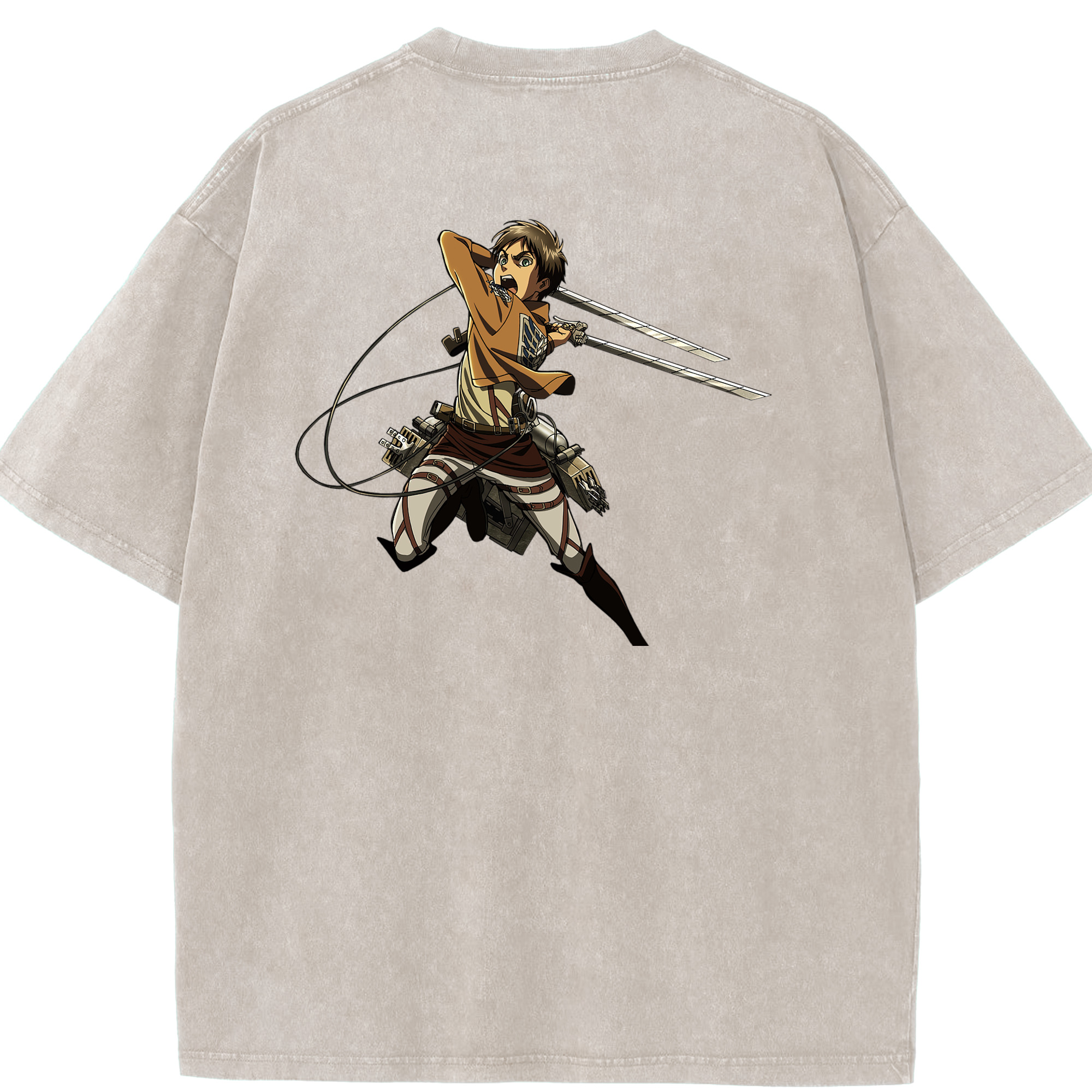 （画像用） 進撃の巨人 エレン･イェーガー Attack on Titan Eren Jäger 綿100% ヴィンテージ風 半袖Tシャツ（背面プリント）