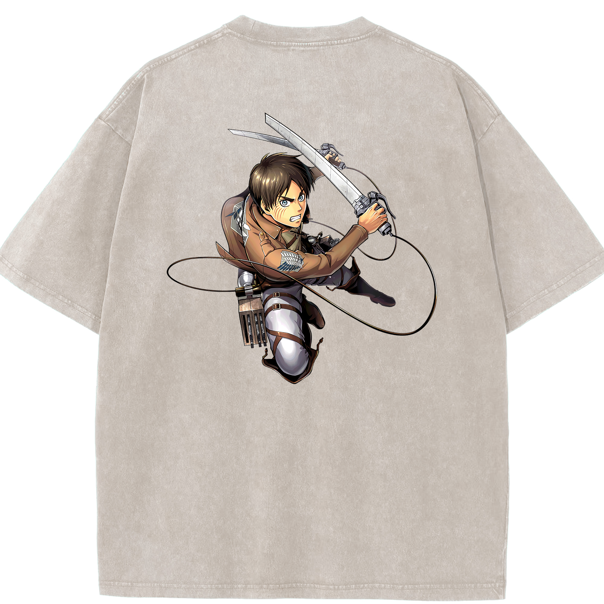 （画像用） 進撃の巨人 エレン･イェーガー Attack on Titan Eren Jäger 綿100% ヴィンテージ風 半袖Tシャツ（背面プリント）