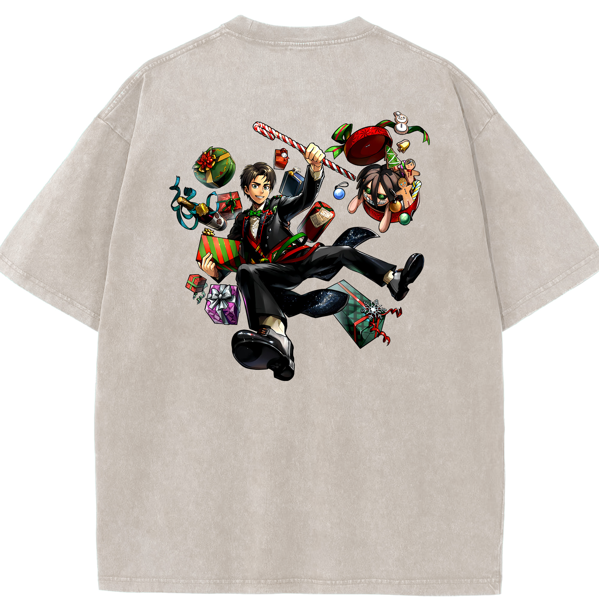 （画像用） 進撃の巨人 エレン･イェーガー Attack on Titan Eren Jäger 綿100% ヴィンテージ風 半袖Tシャツ（背面プリント）