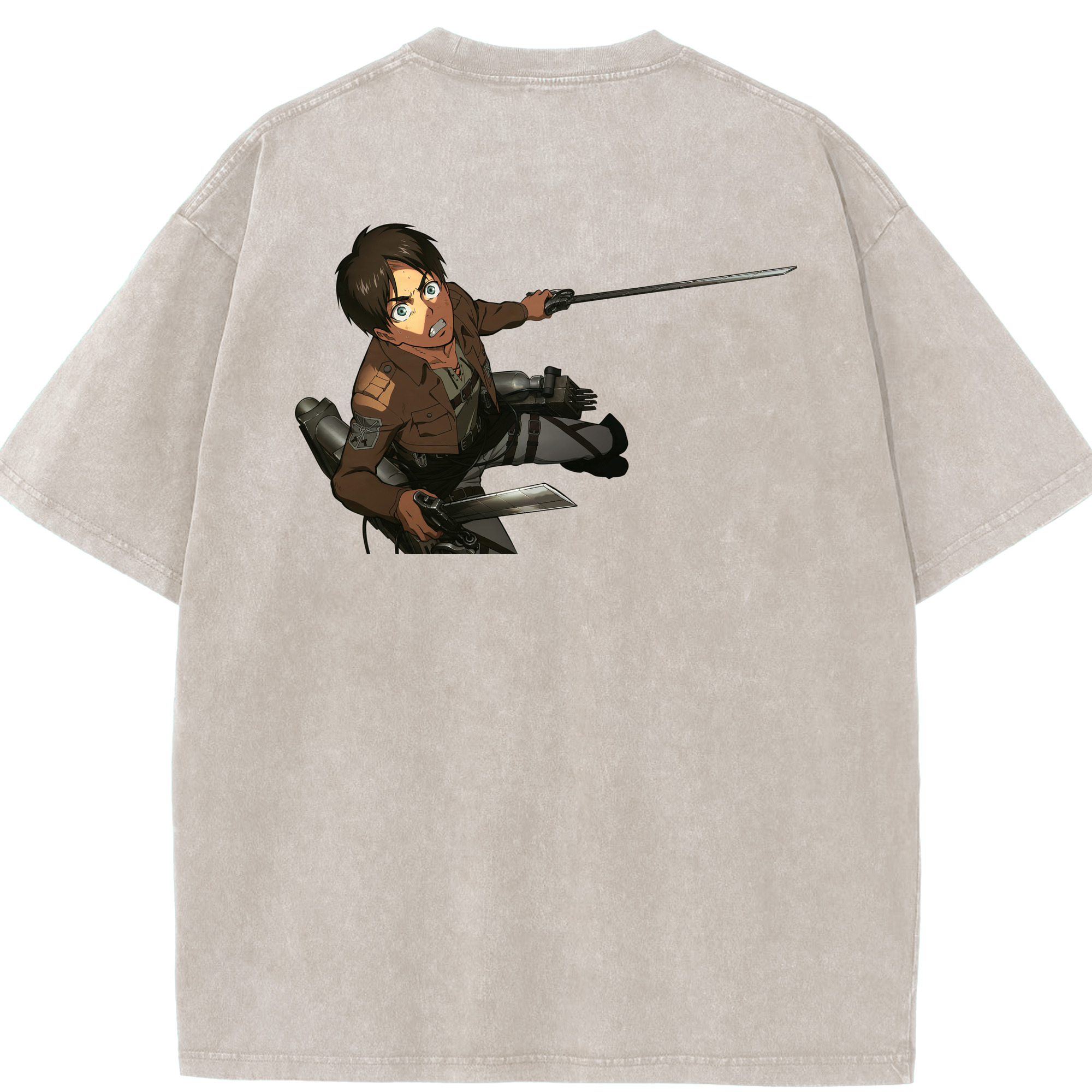 （画像用） 進撃の巨人 エレン･イェーガー Attack on Titan Eren Jäger 綿100% ヴィンテージ風 半袖Tシャツ（背面プリント）