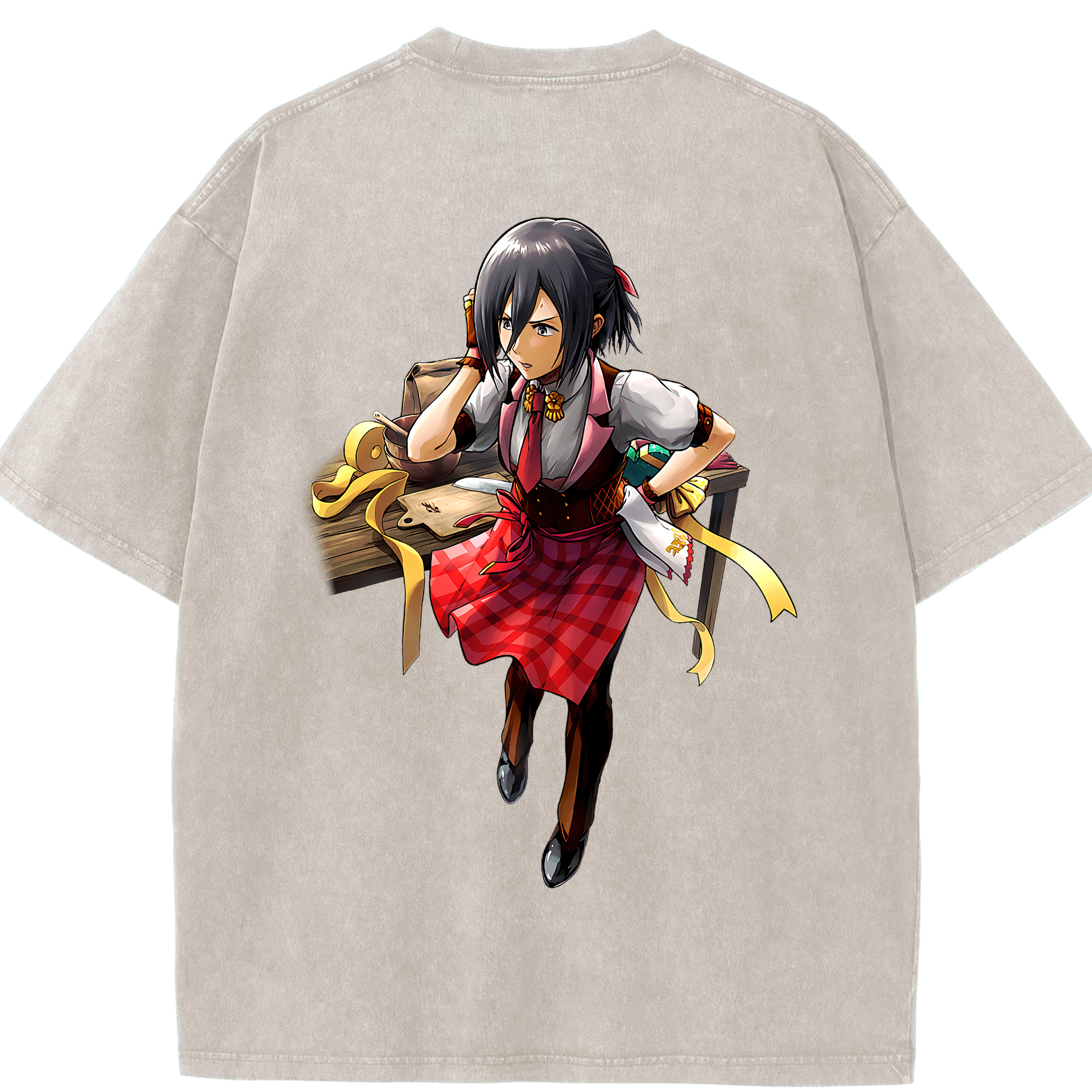 （画像用） 進撃の巨人 ミカサ·アッカーマン Attack on Titan Mikasa Ackerman 綿100% ヴィンテージ風 半袖Tシャツ（背面プリント）
